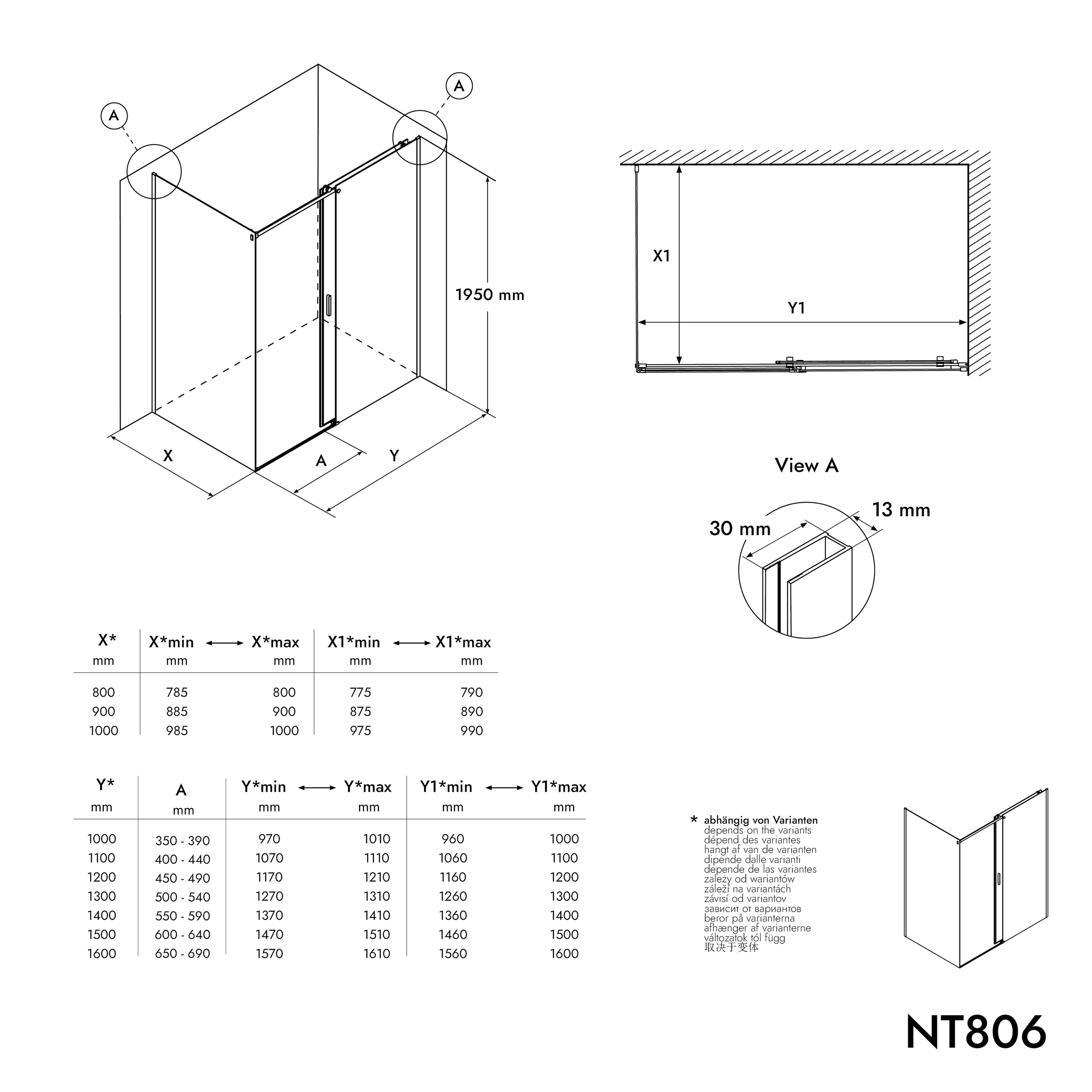 Eckdusche mit Schiebetür NT806 FLEX