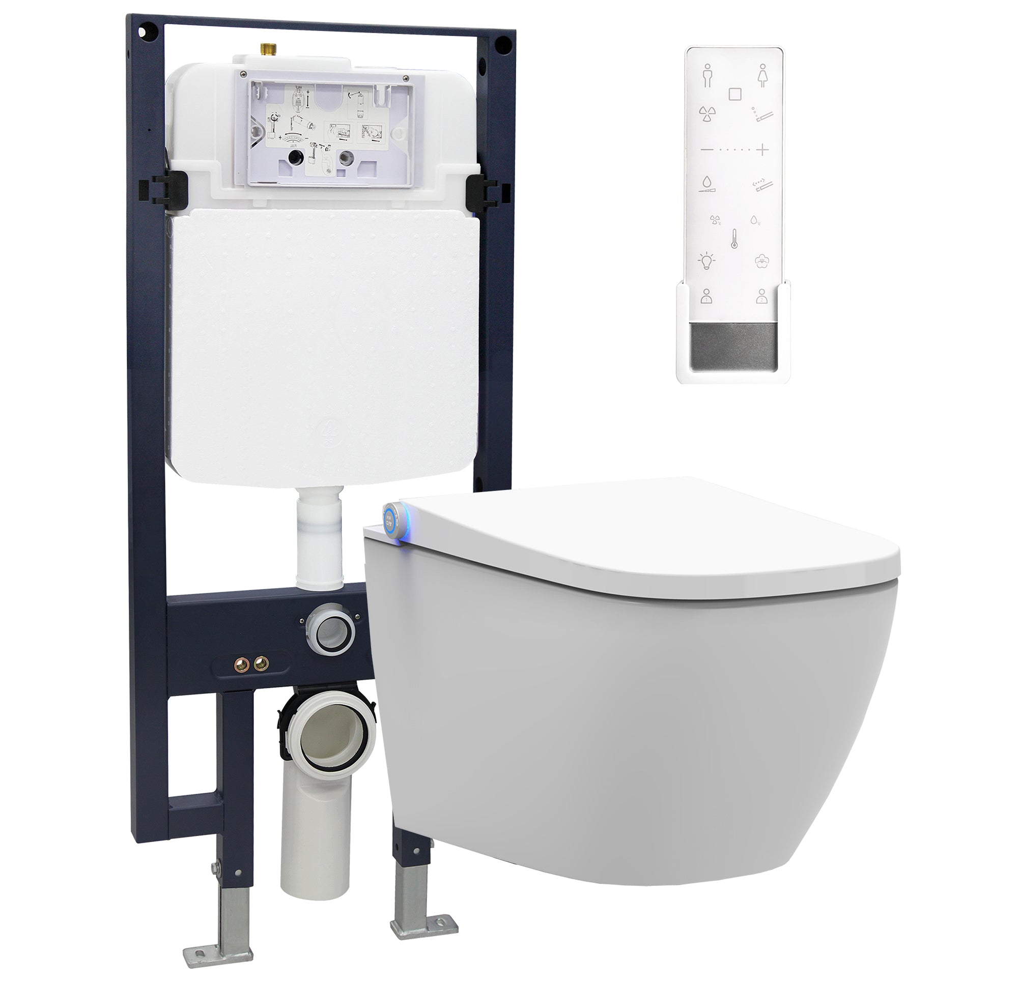 BERNSTEIN DUSCH-WC PRO+ 1104 Komplettset Mit Soft-Close-Sitz & Vorwand – Modernes Wand-WC Mit Gesäß- & Ladydusche, Warmlufttrockner & Fernbedienung