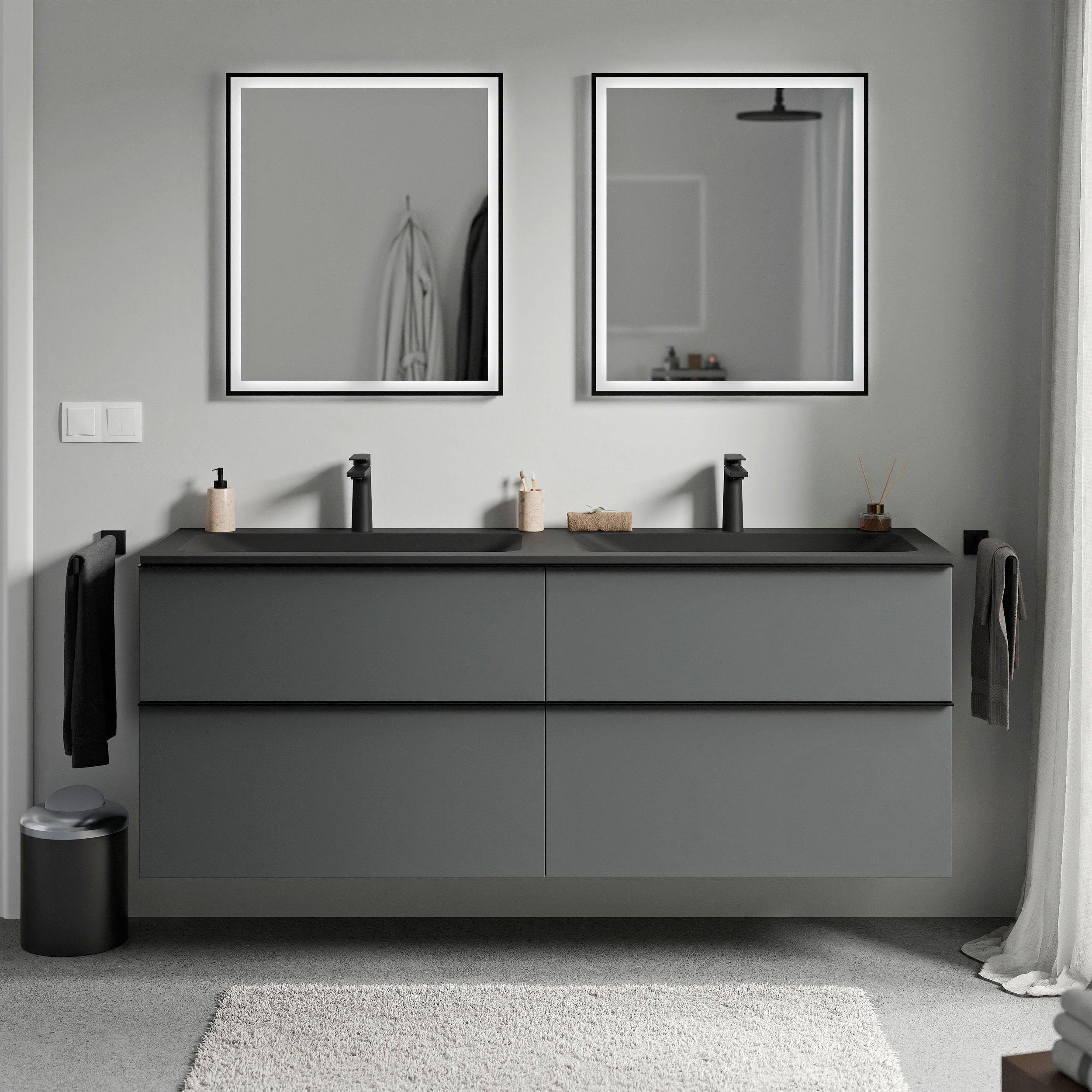 Unterschrank LAVOA 160 cm Anthrazit matt Schwarz matt mit Hahnloch