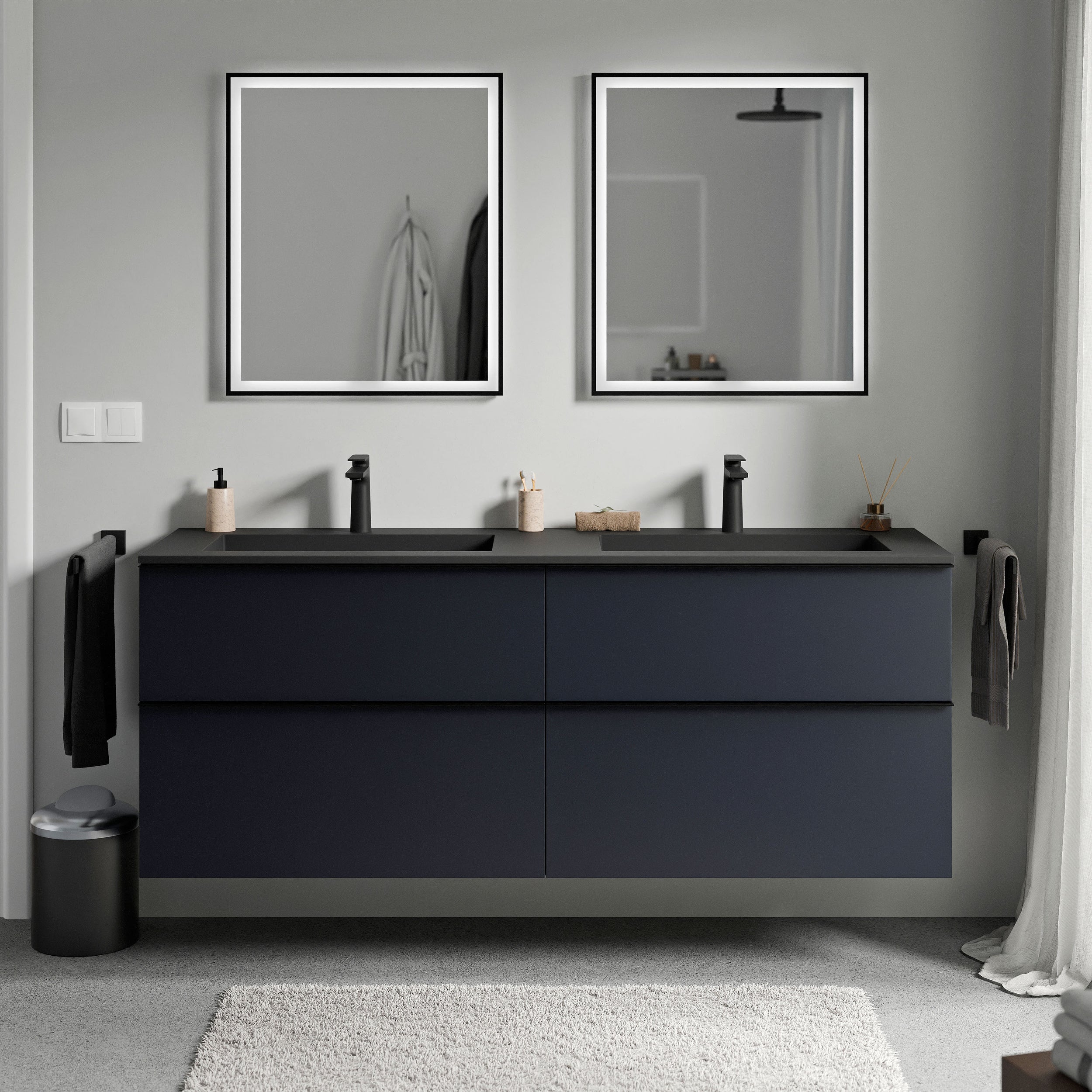 Unterschrank LAVOA 160 cm Mitternachtsblau matt Schwarz matt mit Hahnloch