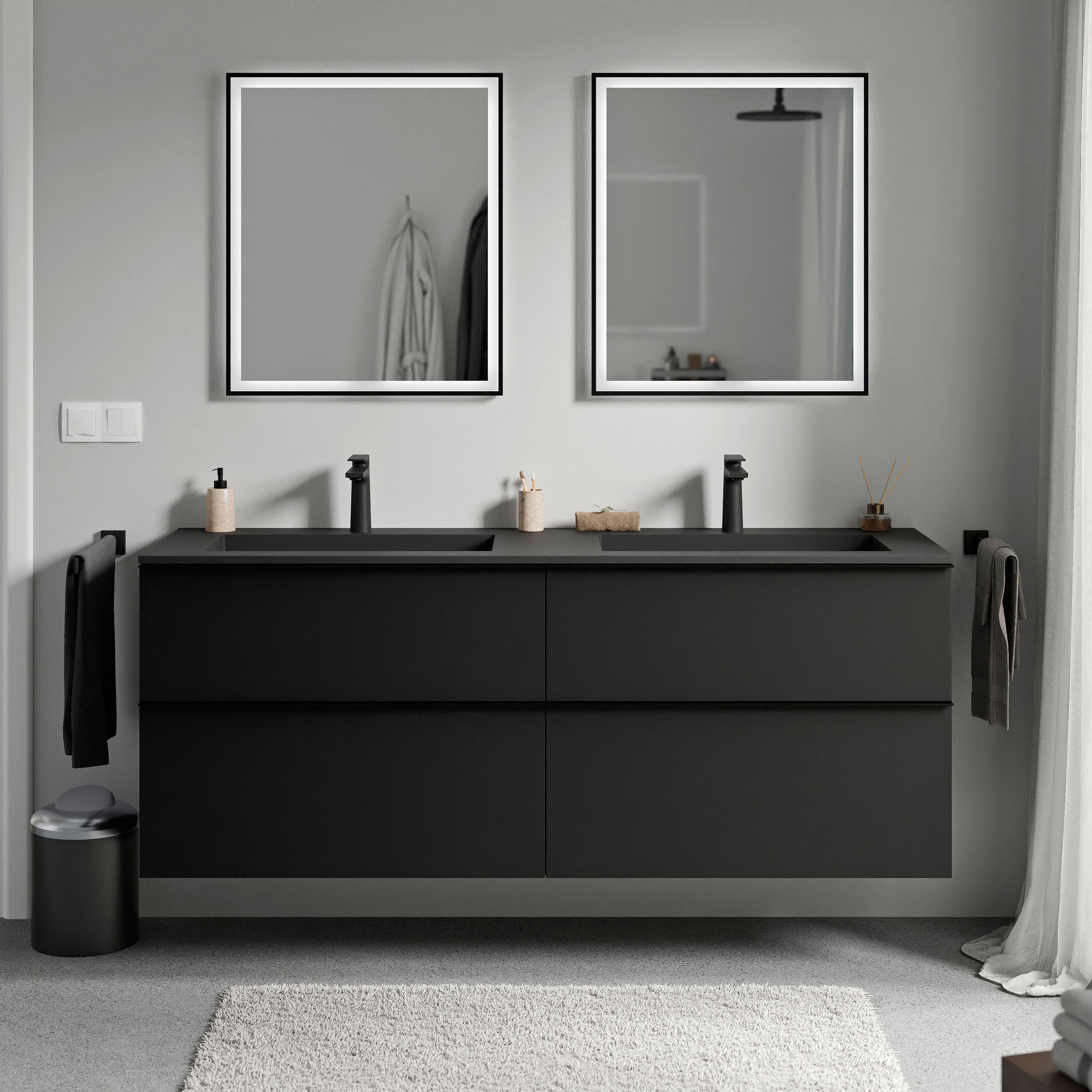 Unterschrank LAVOA 160 cm Schwarz matt Schwarz matt mit Hahnloch