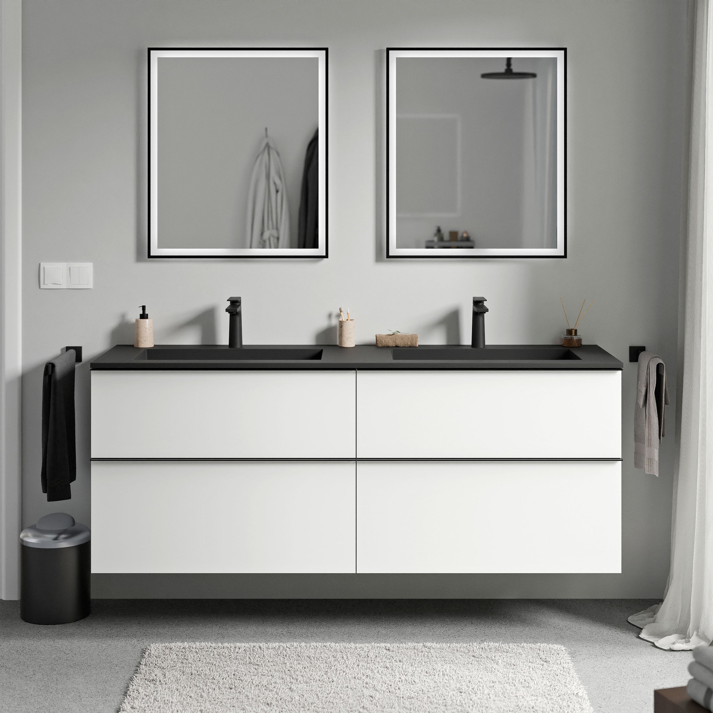 Unterschrank LAVOA 160 cm Weiß matt Schwarz matt mit Hahnloch