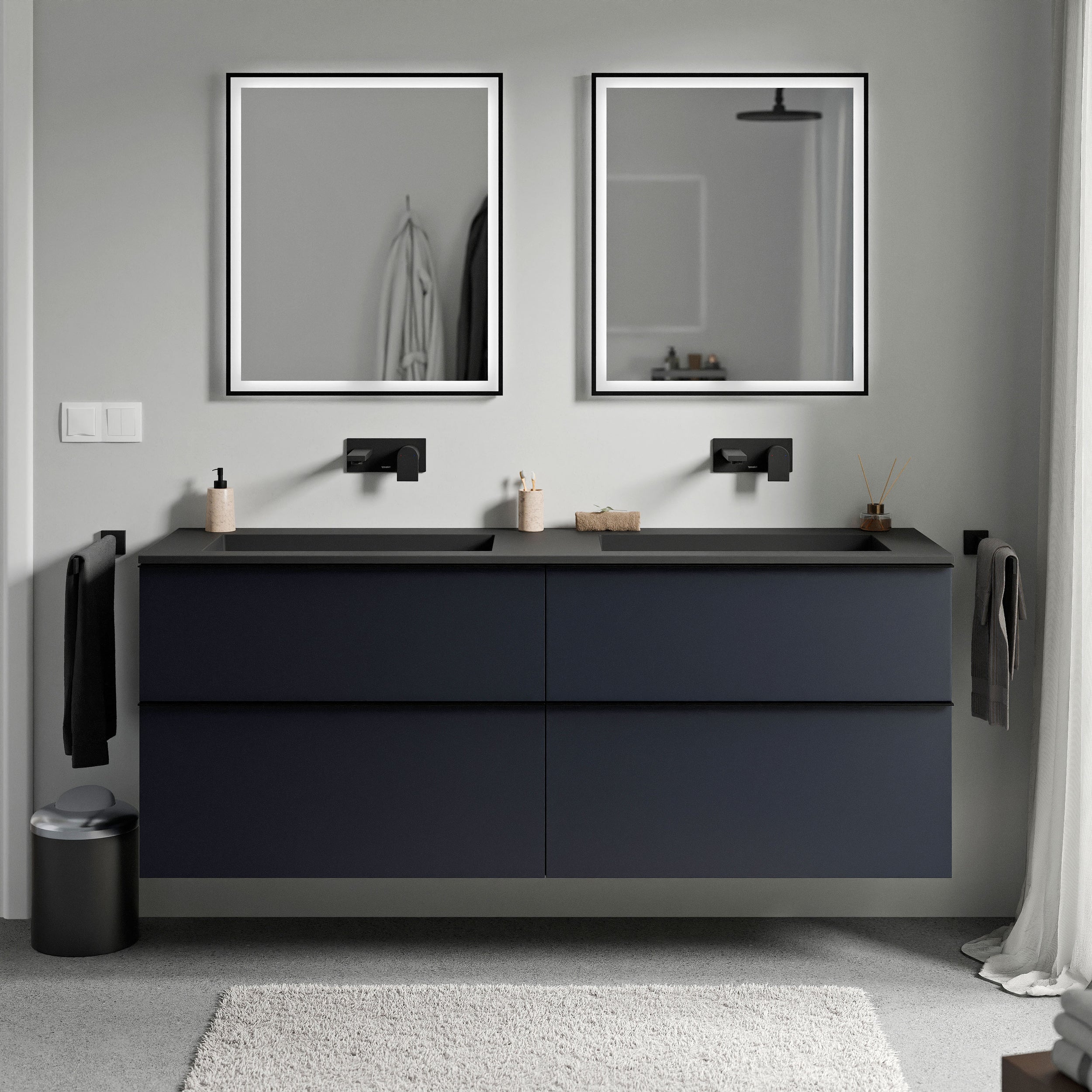 Unterschrank LAVOA 160 cm Mitternachtsblau matt Schwarz matt ohne Hahnloch