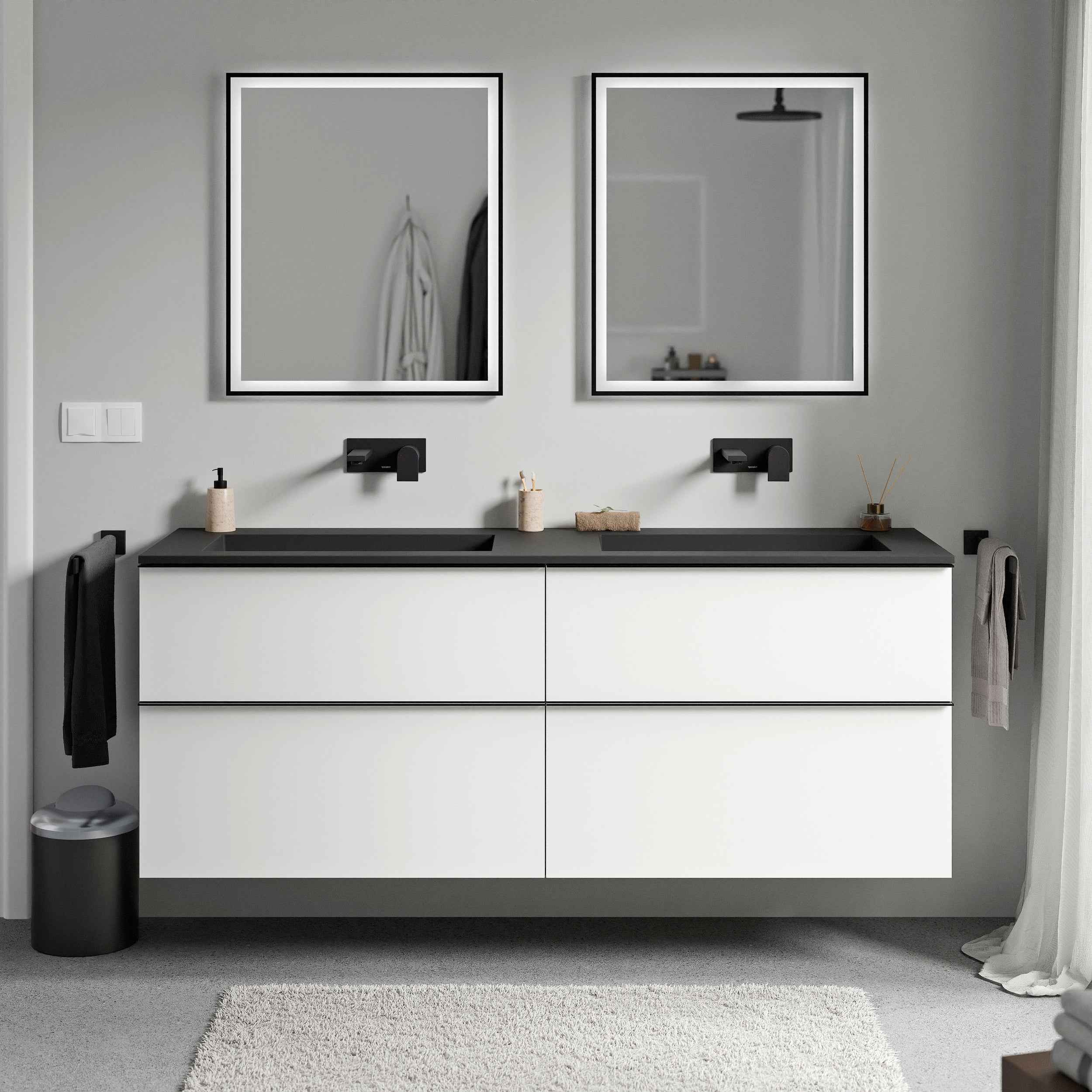 Unterschrank LAVOA 160 cm Weiß matt Schwarz matt ohne Hahnloch