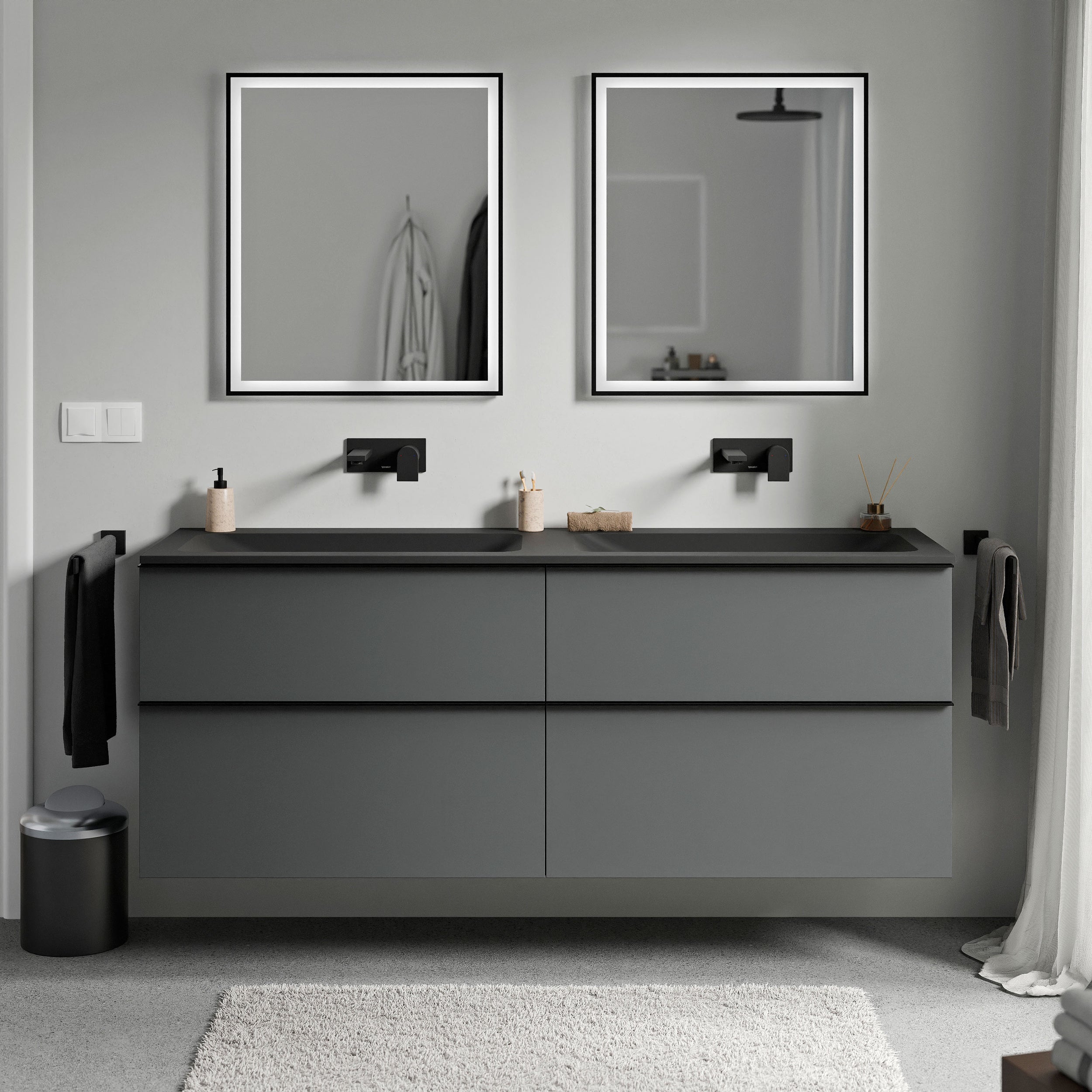 Unterschrank LAVOA 160 cm Anthrazit matt Schwarz matt ohne Hahnloch