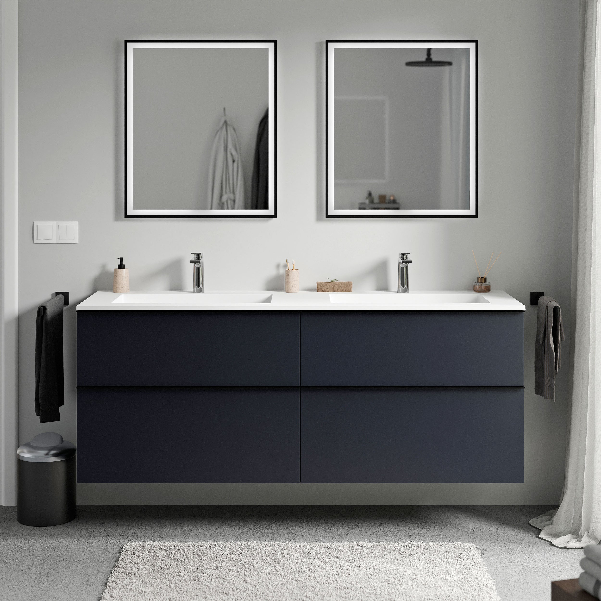 Unterschrank LAVOA 160 cm Mitternachtsblau matt Weiß matt mit Hahnloch