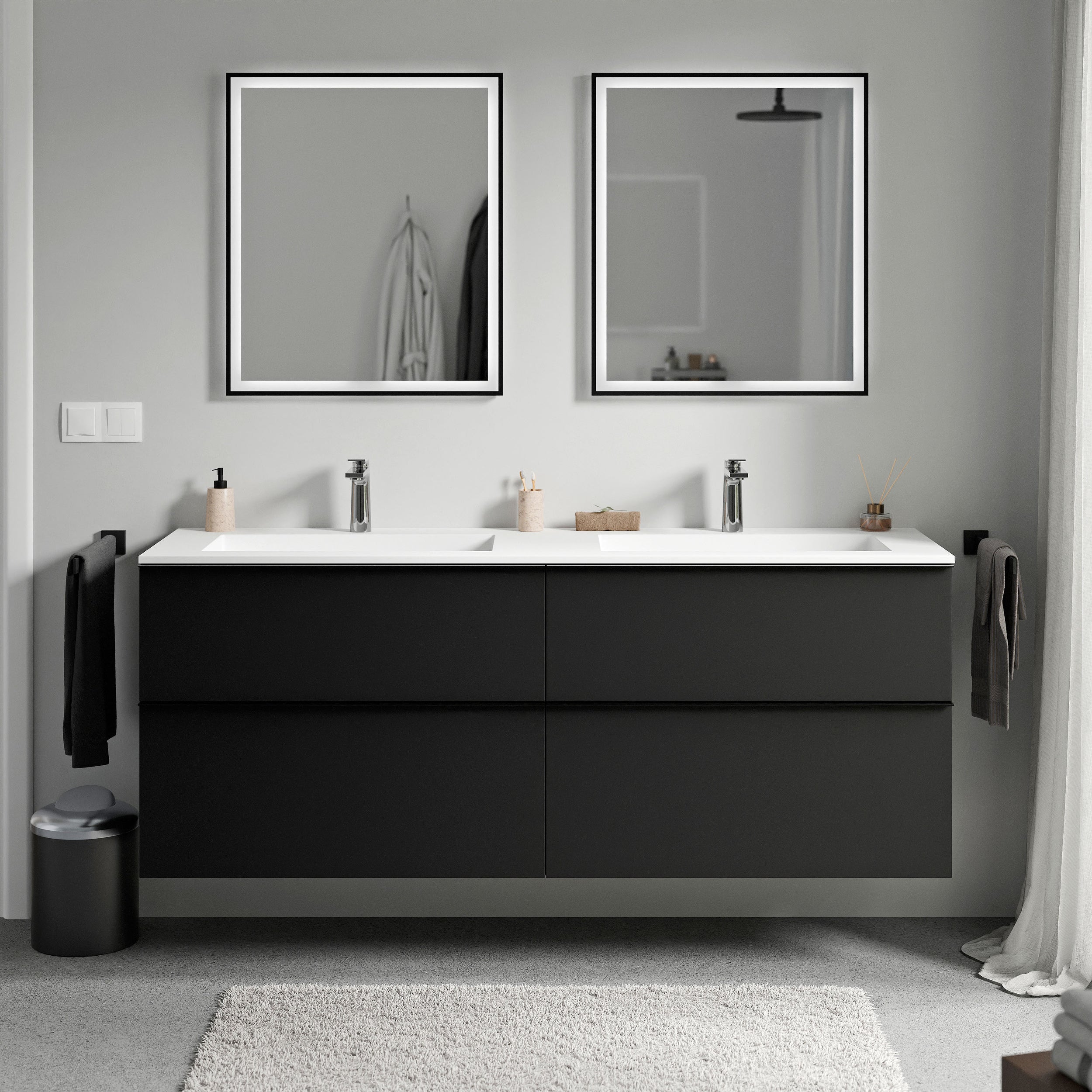 Unterschrank LAVOA 160 cm Schwarz matt Weiß matt mit Hahnloch