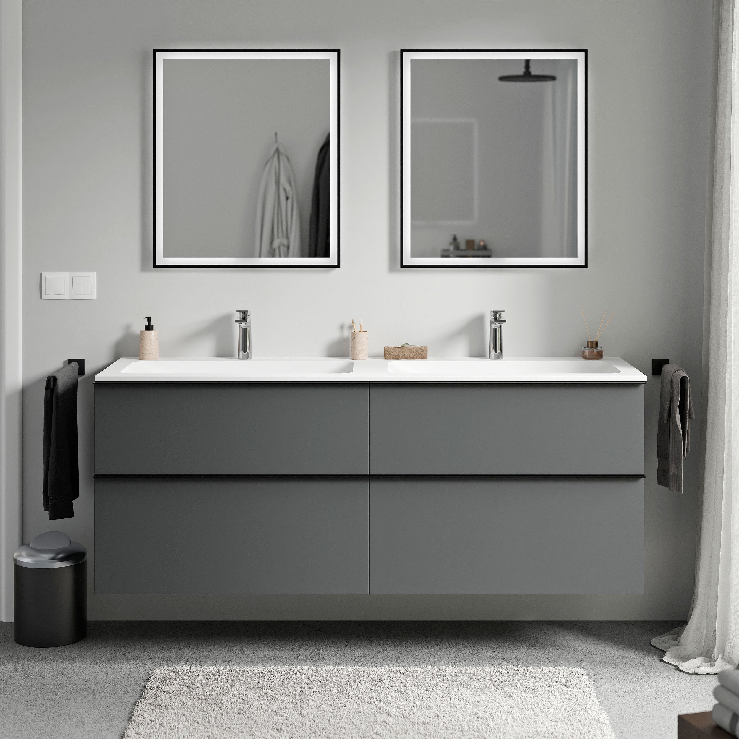 Unterschrank LAVOA 160 cm Anthrazit matt Weiß matt mit Hahnloch