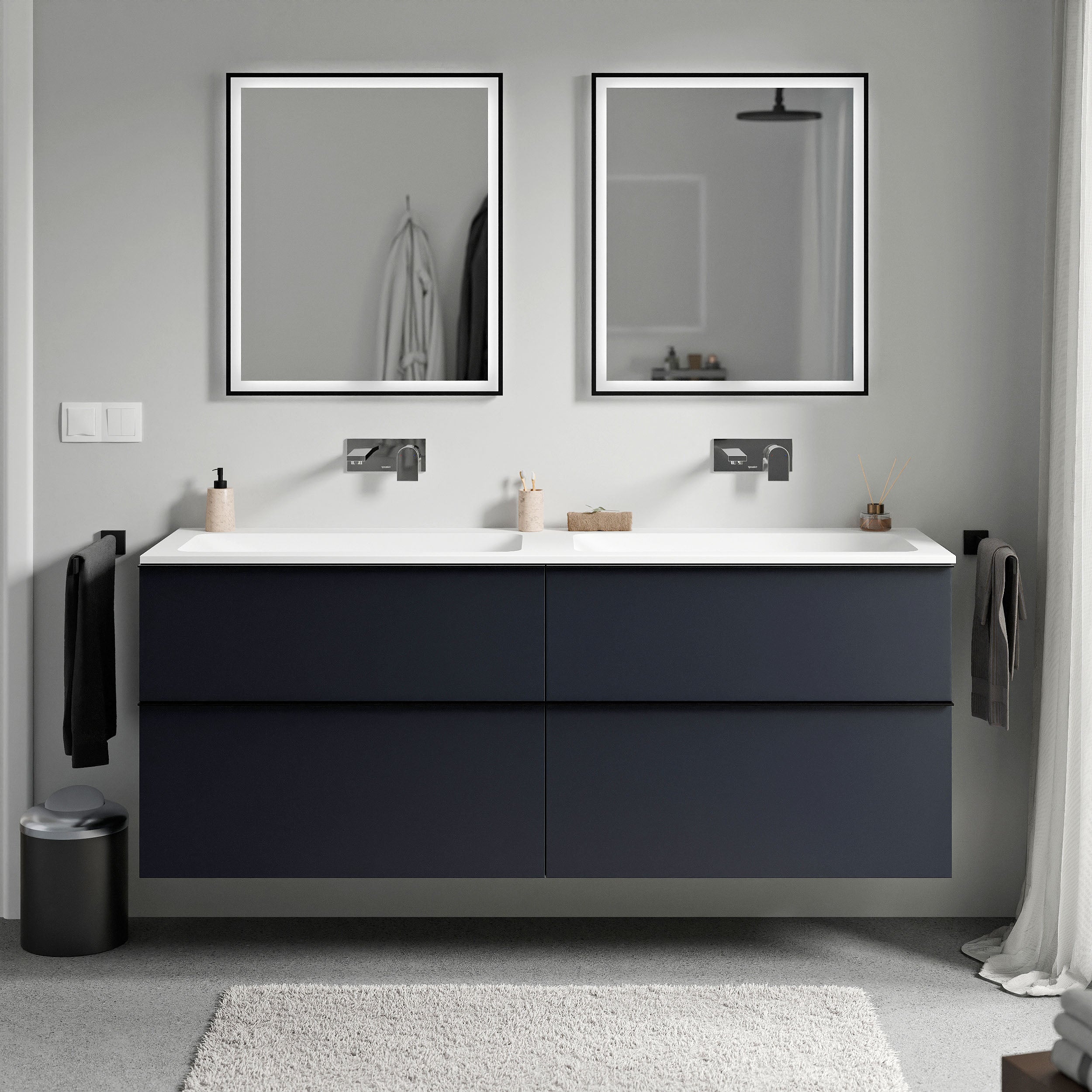 Unterschrank LAVOA 160 cm Mitternachtsblau matt Weiß matt ohne Hahnloch