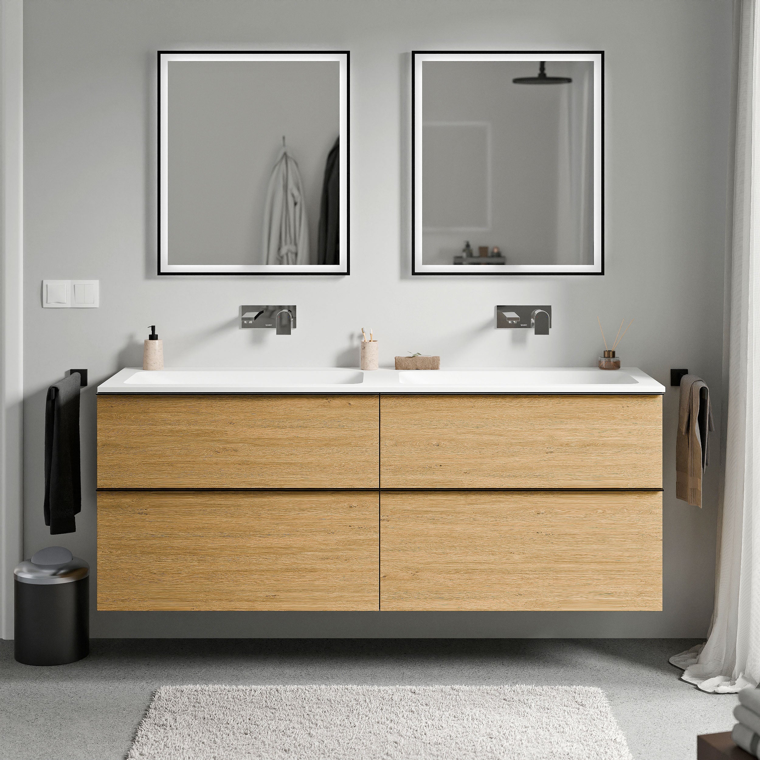 Unterschrank LAVOA 160 cm Eiche Honiggold Weiß matt ohne Hahnloch