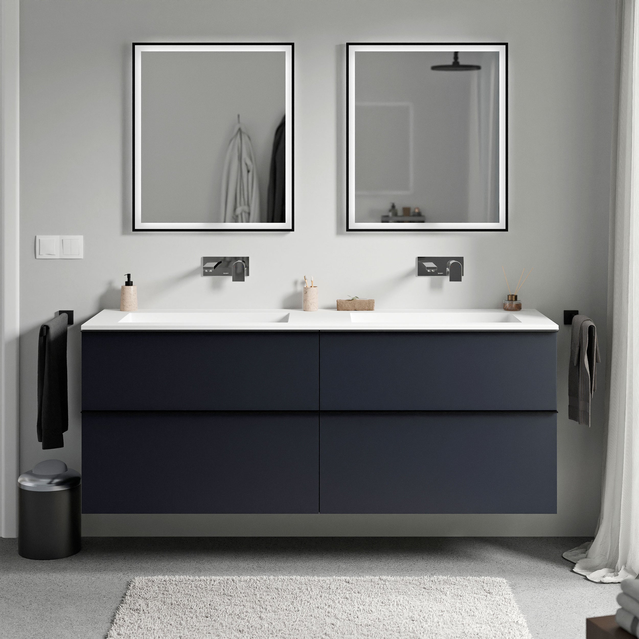 Unterschrank LAVOA 160 cm Mitternachtsblau matt Weiß matt ohne Hahnloch