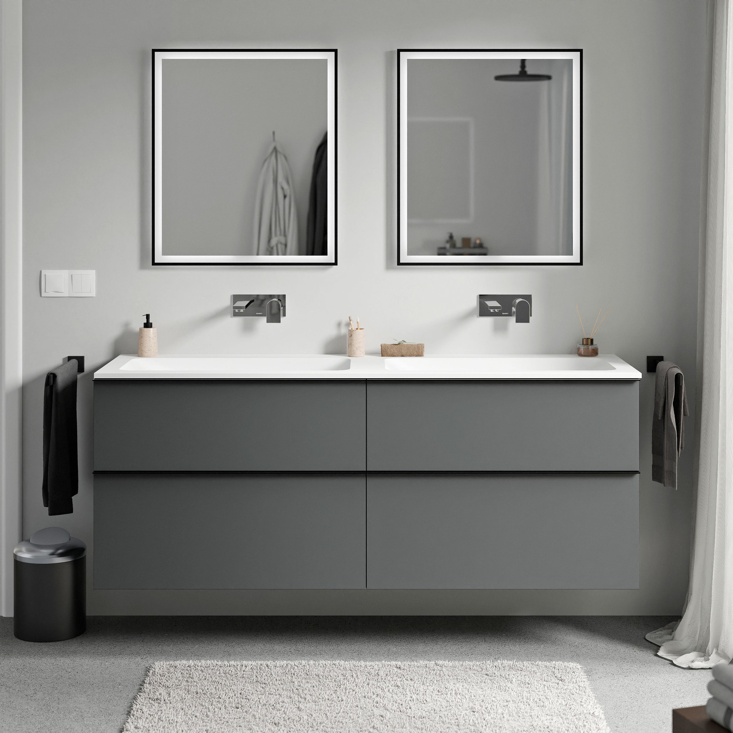 Unterschrank LAVOA 160 cm Anthrazit matt Weiß matt ohne Hahnloch