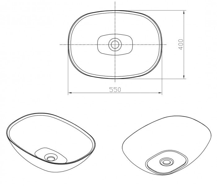 Vasque en fonte minérale ovale à poser PB2202 - 55 x 40 x 15 cm - blanc mat