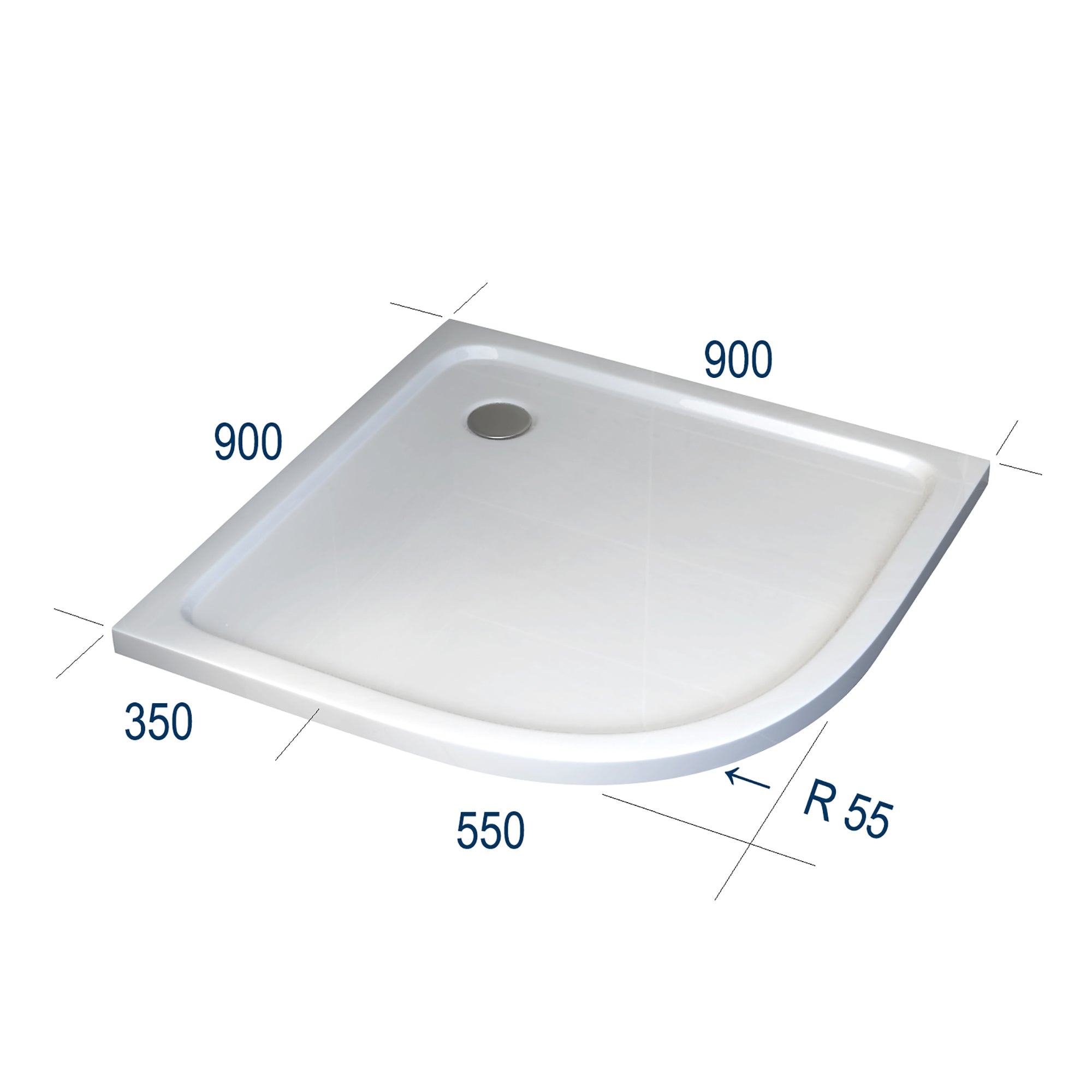 Receveur de douche quart de cercle avec système d'évacuation - 90 x 90 cm 


