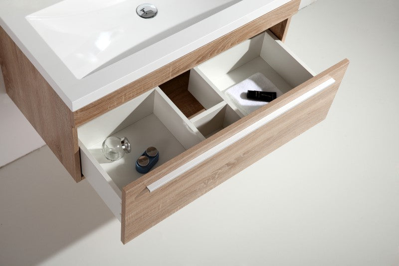 Set di mobili da bagno T900 Basic in rovere sbiancato con lavabo integrato 