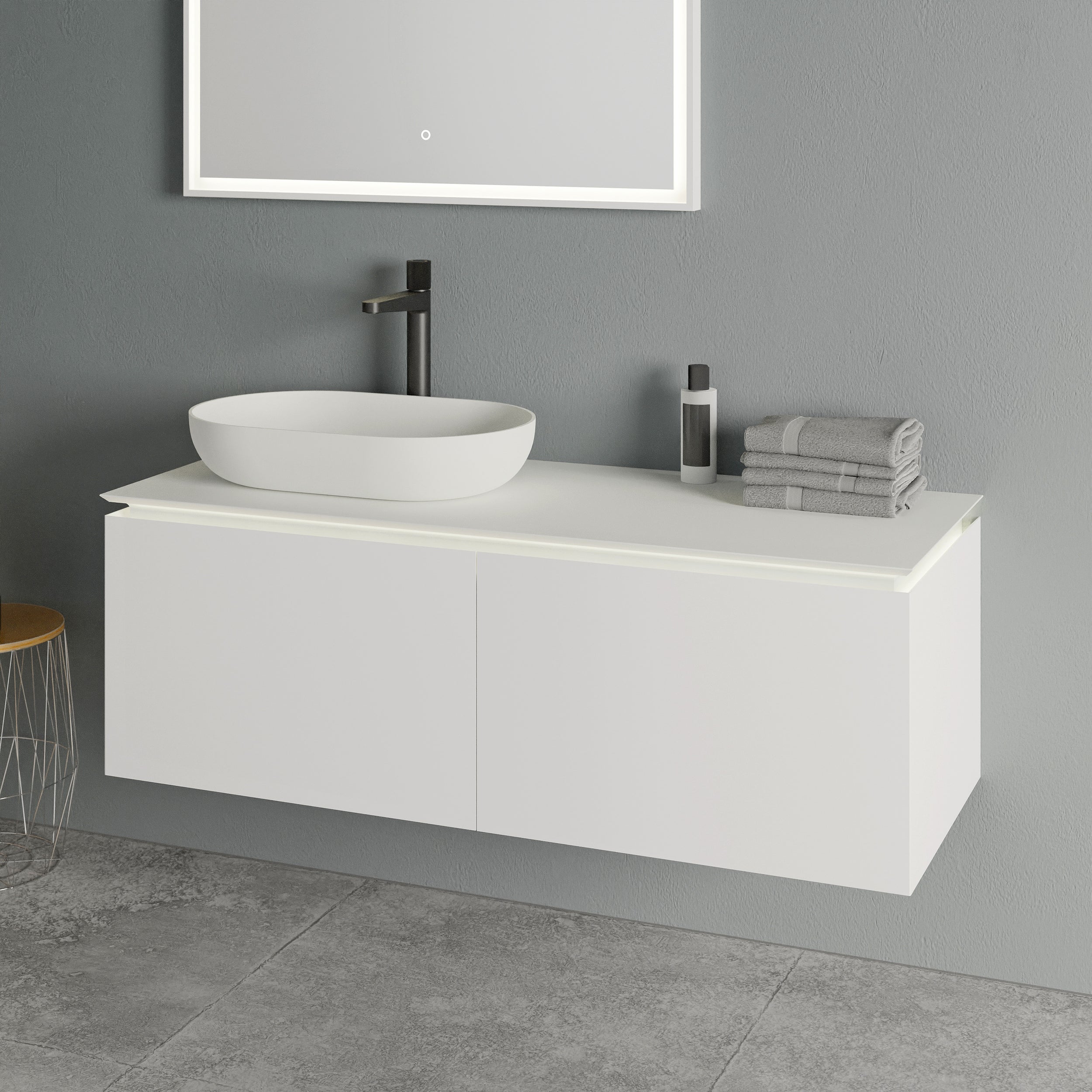 Mobili da bagno Treasure 1200 bianco opaco morbido con illuminazione LED