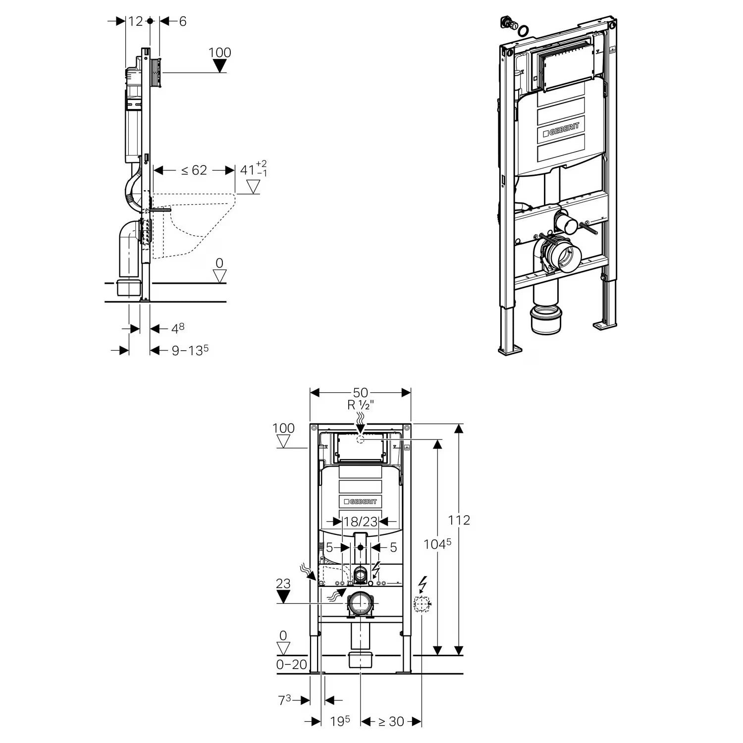 Set completo WC-doccia Basic 1102 con elemento da incasso Geberit Duofix