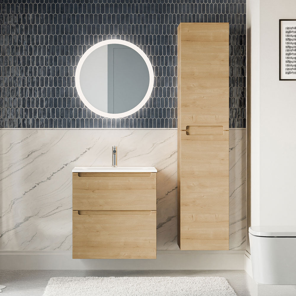 Badmöbel Set VIREO 60 cm mit Waschbecken Eiche honiggold Rund