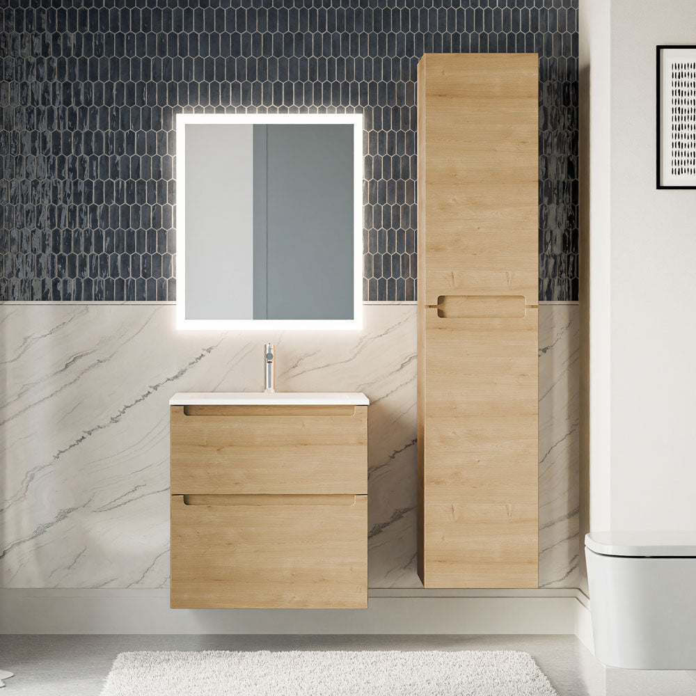 Badmöbel Set VIREO 60 cm mit Waschbecken Eiche honiggold Eckig