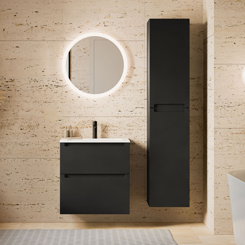 Badmöbel Set VIREO 60 cm mit Waschbecken Schwarz matt Rund