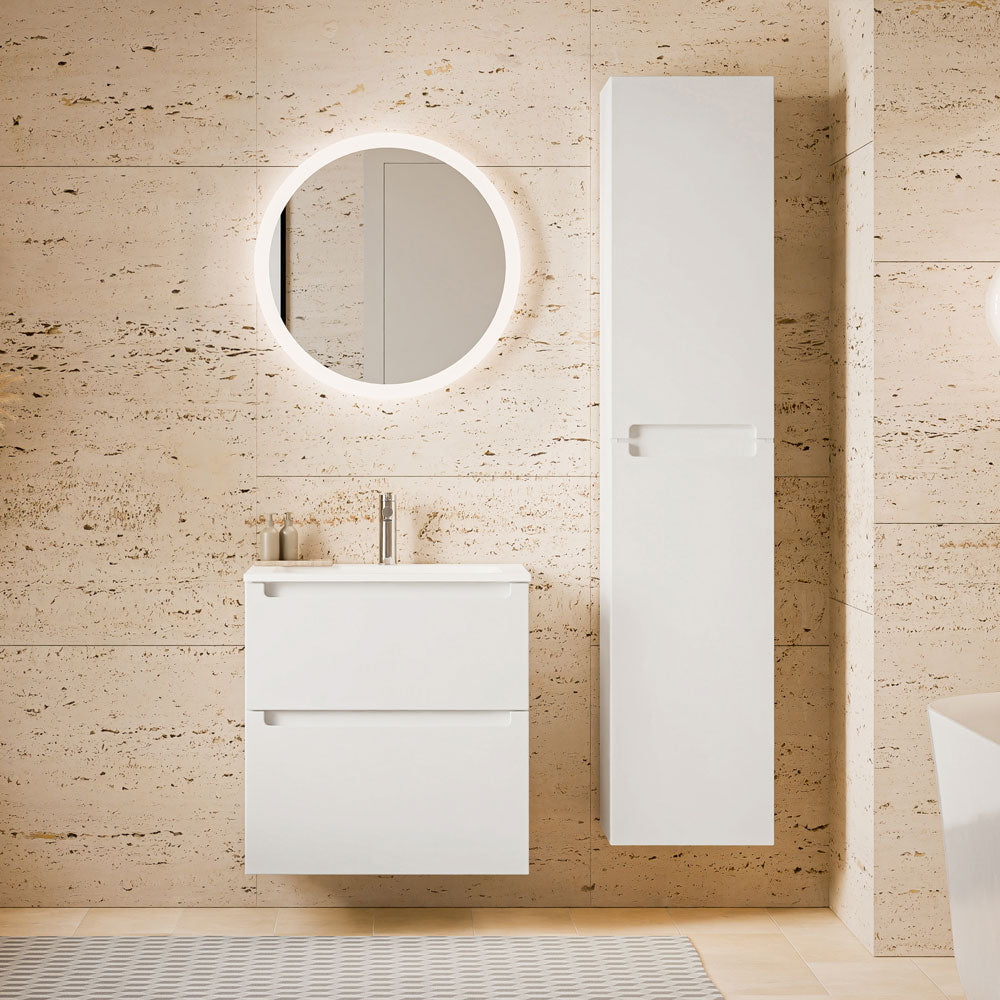 Badmöbel Set VIREO 60 cm mit Waschbecken Weiß matt Rund