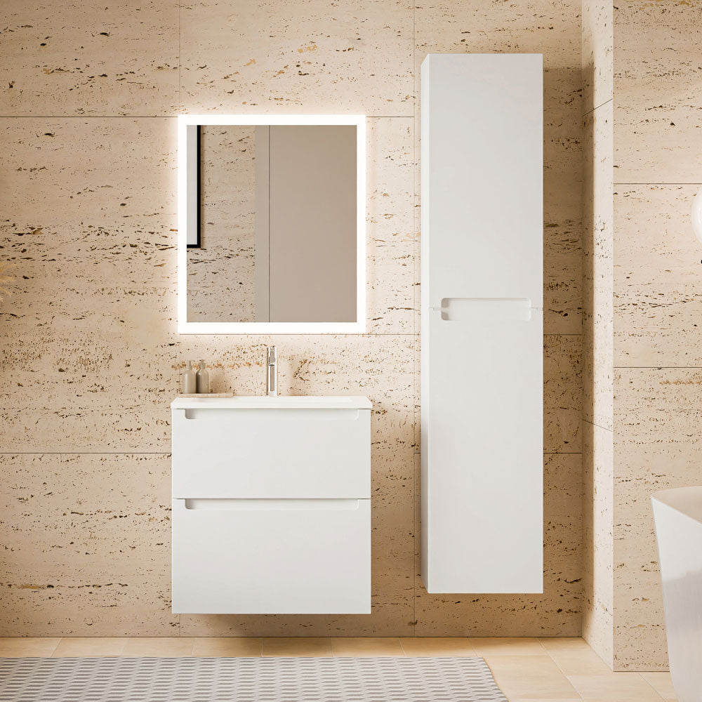Badmöbel Set VIREO 60 cm mit Waschbecken Weiß matt Eckig
