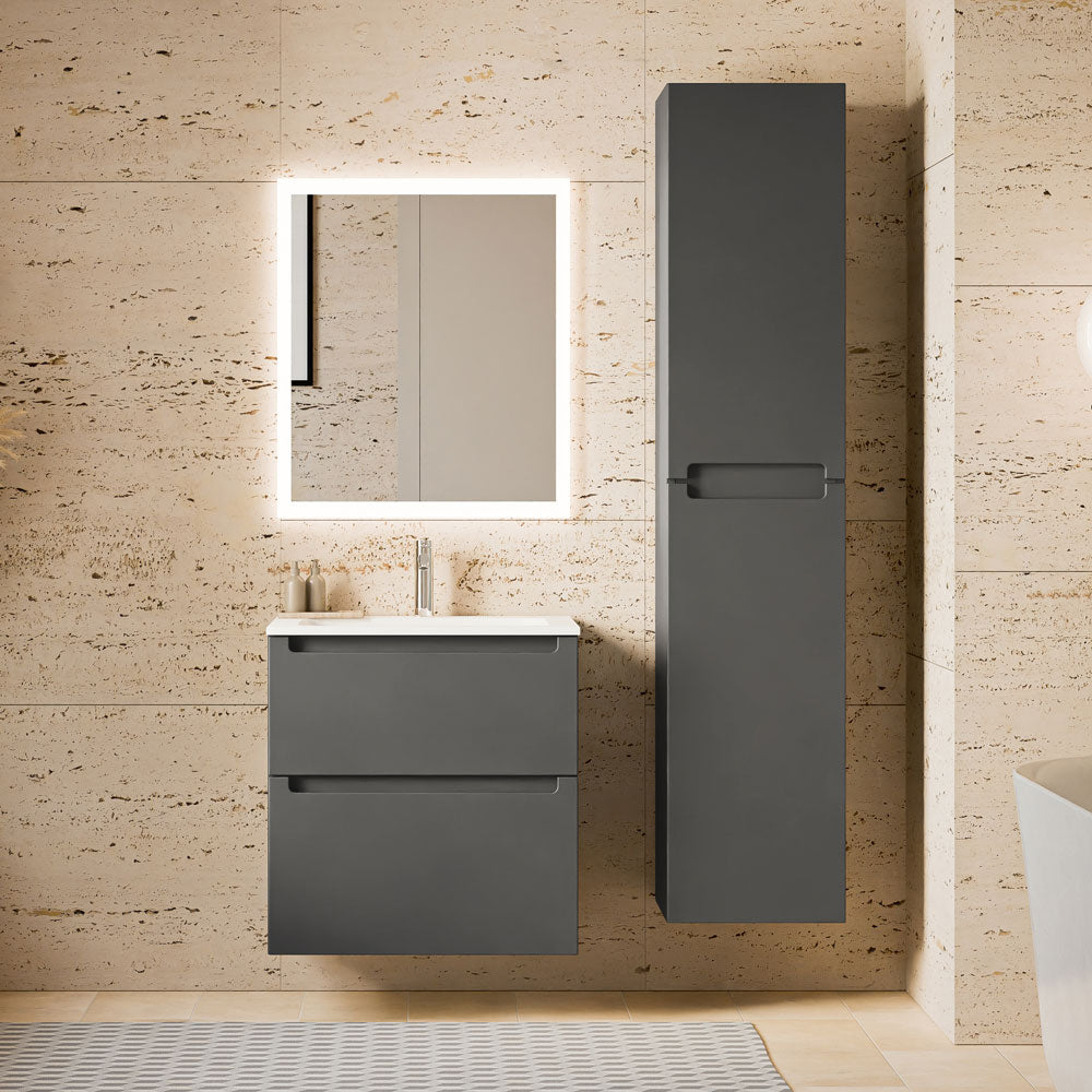 Badmöbel Set VIREO 60 cm mit Waschbecken Anthrazit matt Eckig