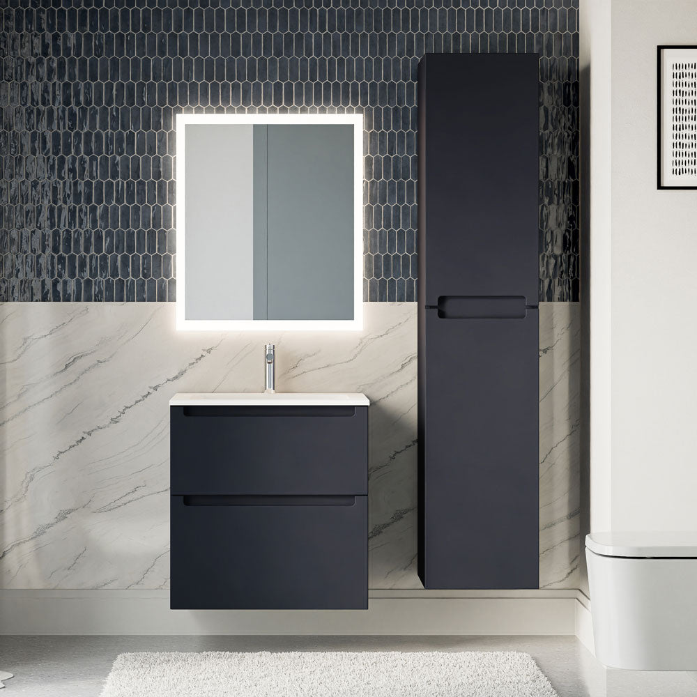 Badmöbel Set VIREO 60 cm mit Waschbecken Mitternachtsblau matt Eckig