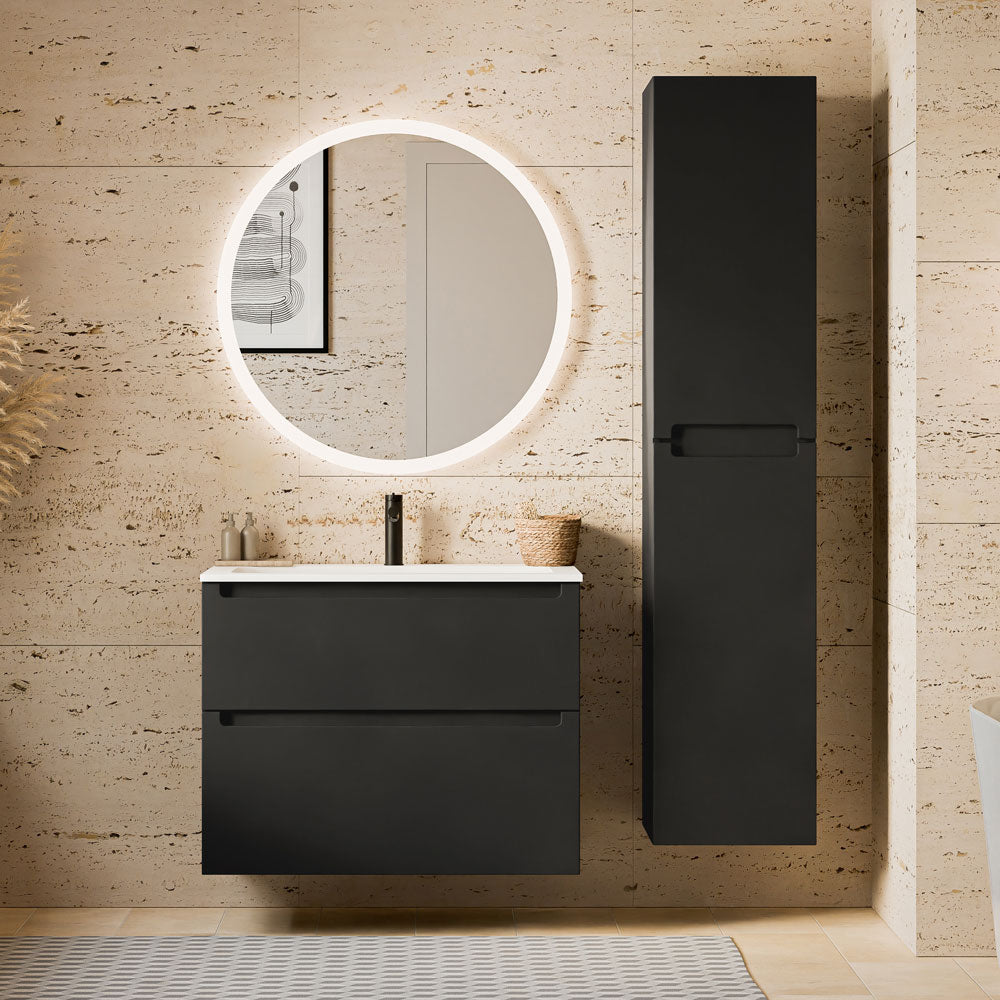 Badmöbel Set VIREO 80 cm mit Waschbecken Schwarz matt Rund