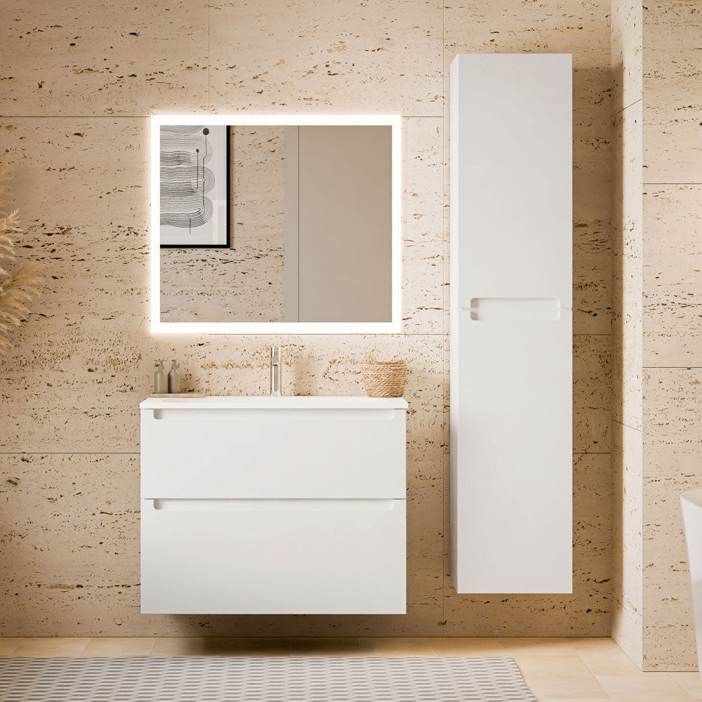 Badmöbel Set VIREO 80 cm mit Waschbecken Weiß matt Eckig