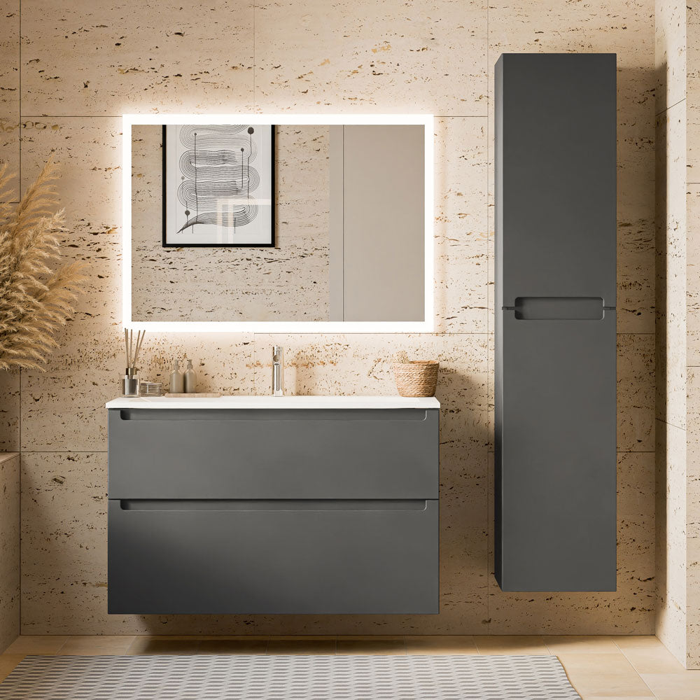 Badmöbel Set VIREO 100 cm mit Waschbecken Anthrazit matt Eckig