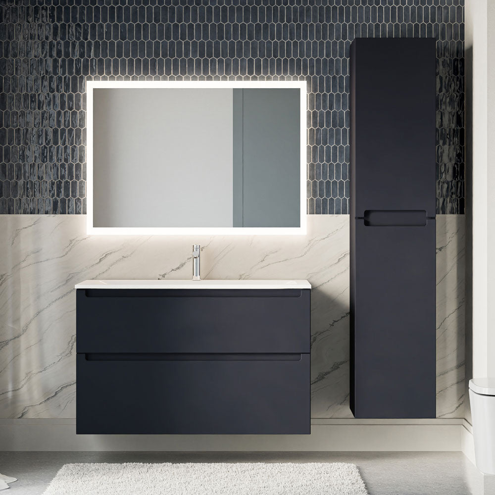 Badmöbel Set VIREO 100 cm mit Waschbecken Mitternachtsblau matt Eckig