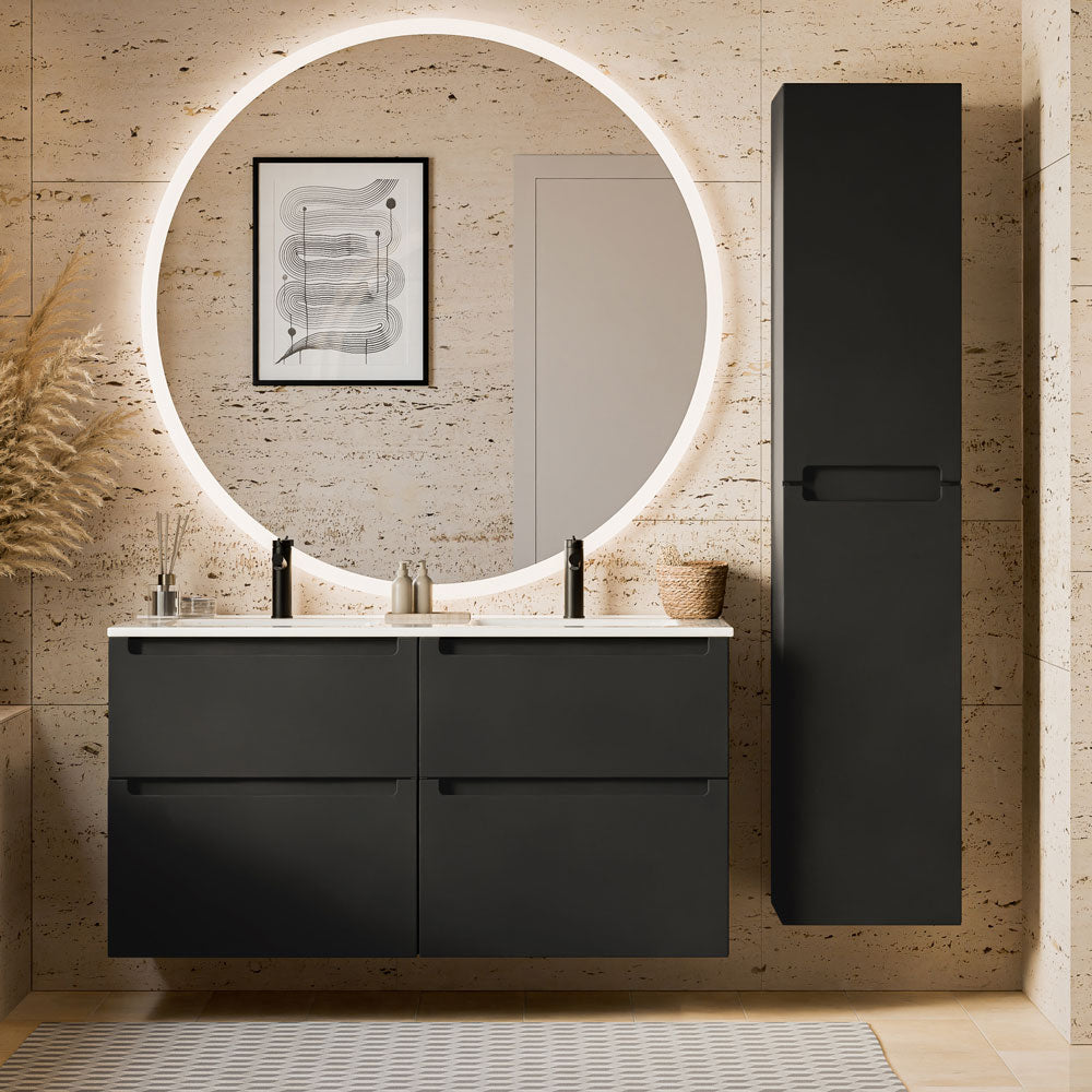 Badmöbel Set VIREO 120 cm mit Doppelwaschbecken Schwarz matt Rund