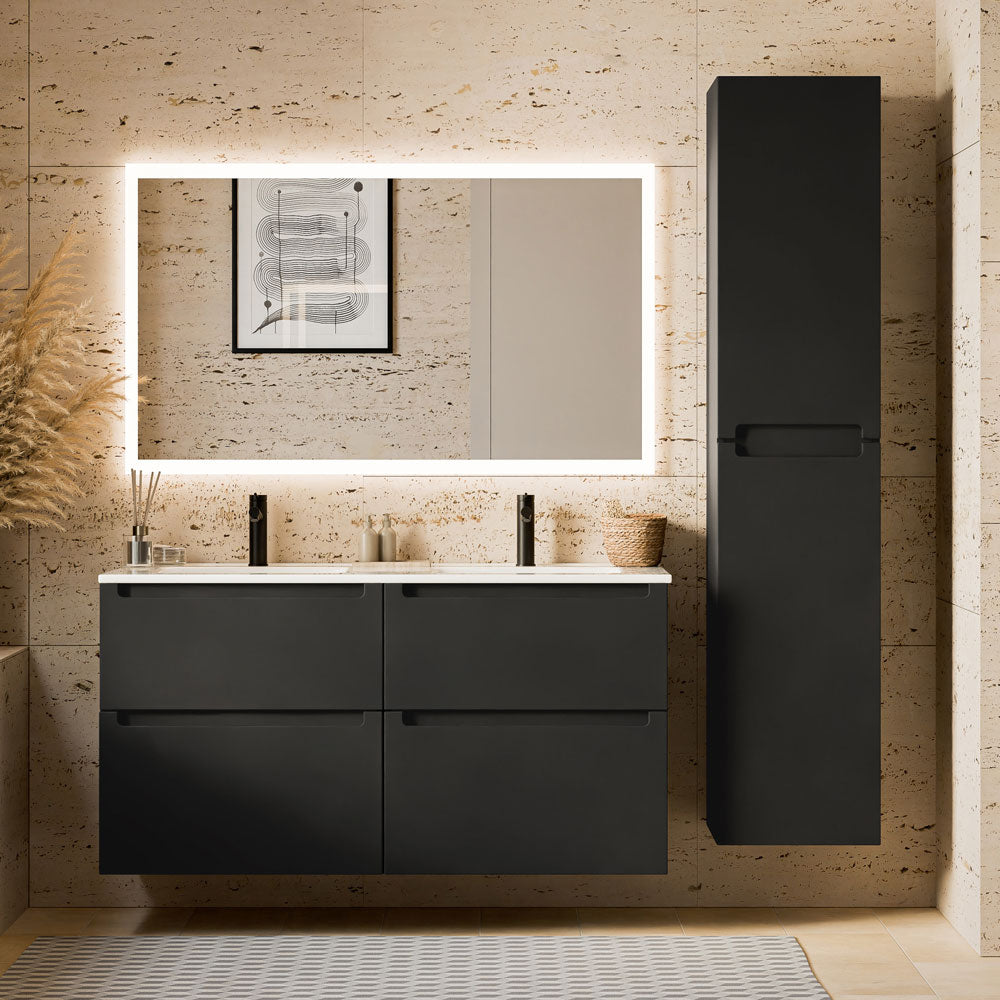 Badmöbel Set VIREO 120 cm mit Doppelwaschbecken Schwarz matt Eckig
