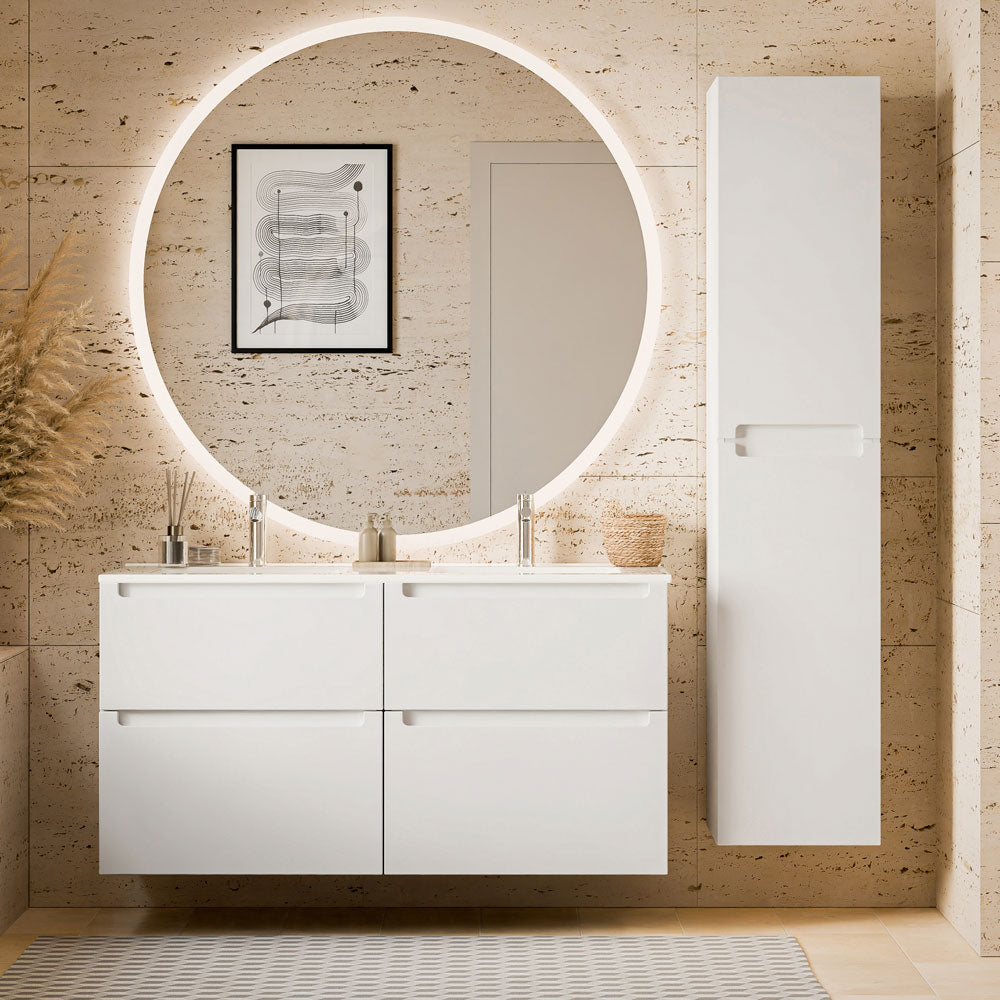 Badmöbel Set VIREO 120 cm mit Doppelwaschbecken Weiß matt Rund