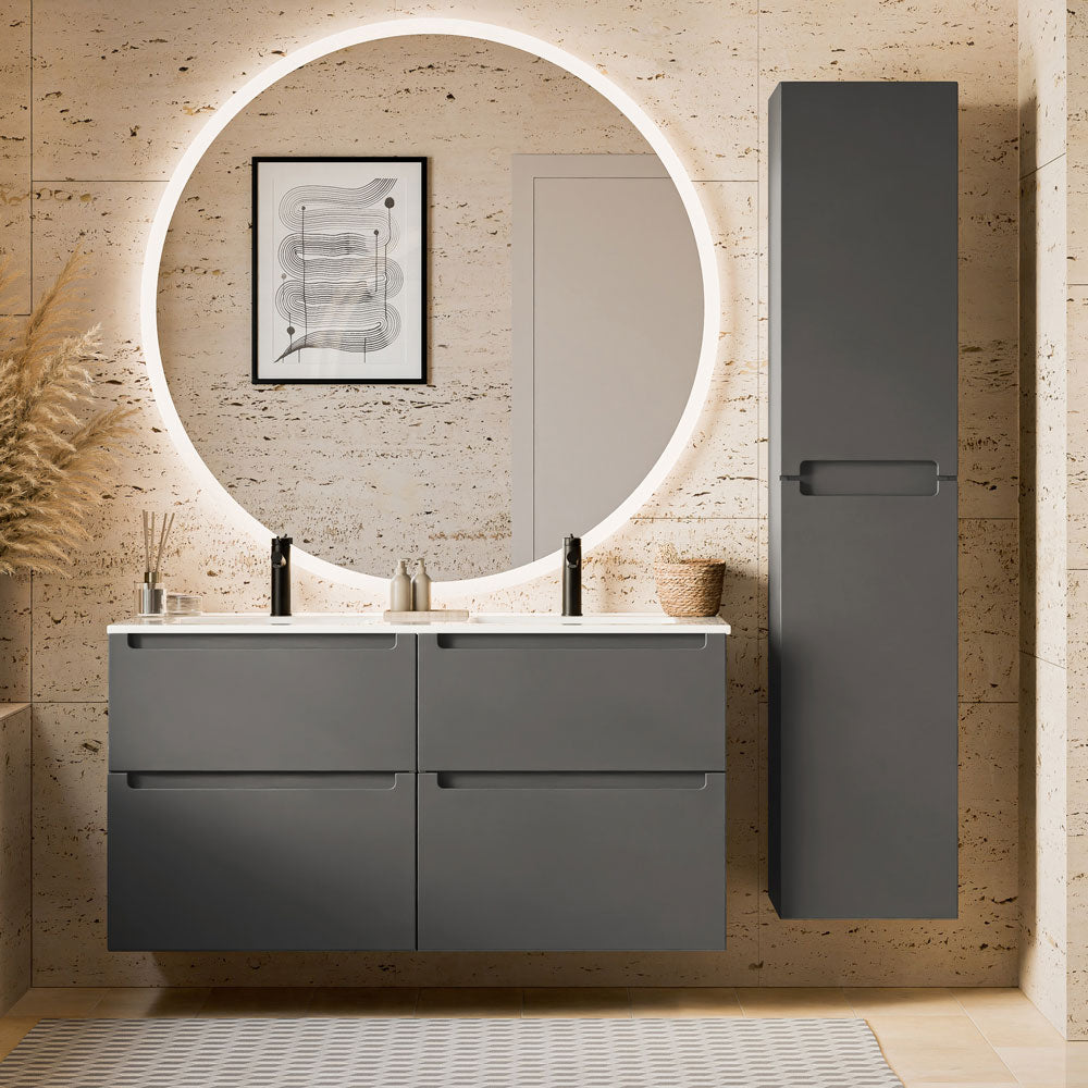 Badmöbel Set VIREO 120 cm mit Doppelwaschbecken Anthrazit matt Rund