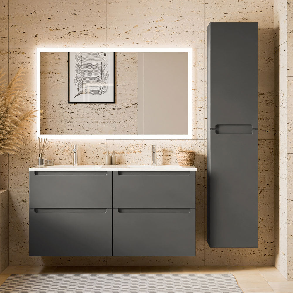 Badmöbel Set VIREO 120 cm mit Doppelwaschbecken Anthrazit matt Eckig