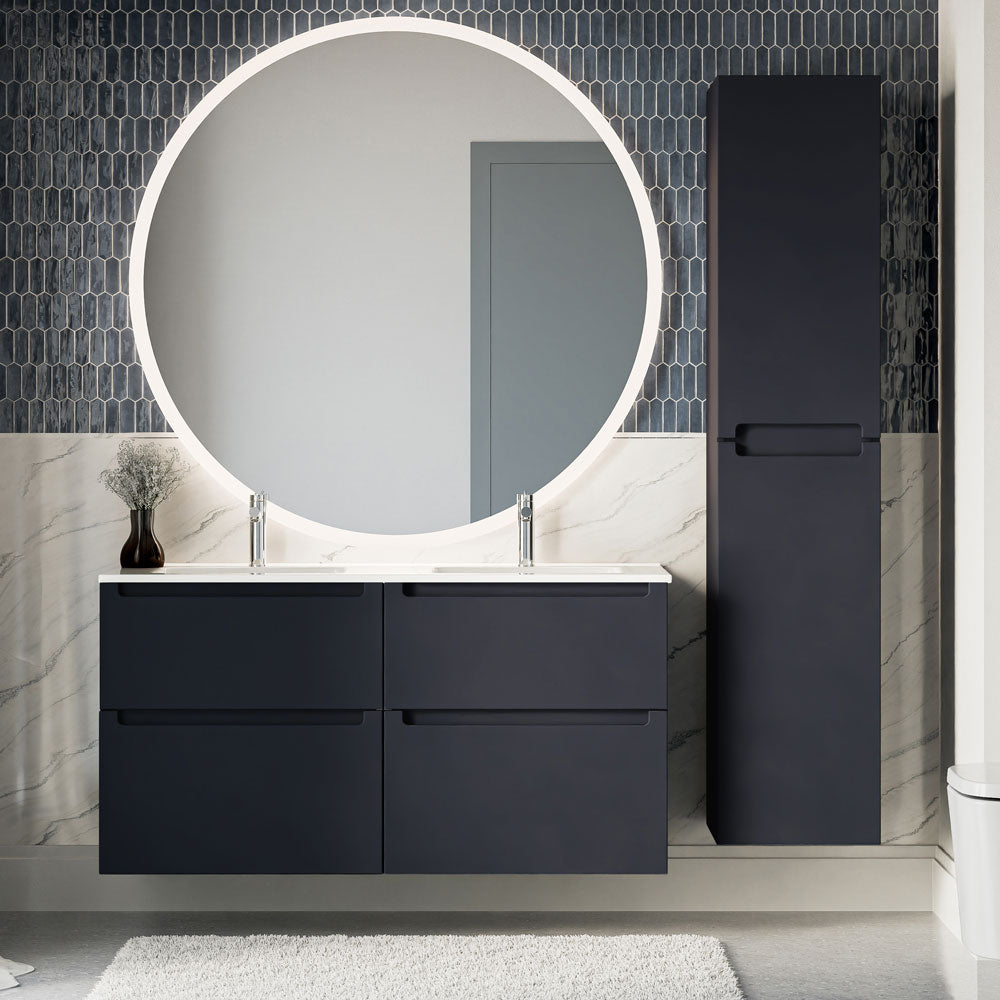 Badmöbel Set VIREO 120 cm mit Doppelwaschbecken Mitternachtsblau matt Rund