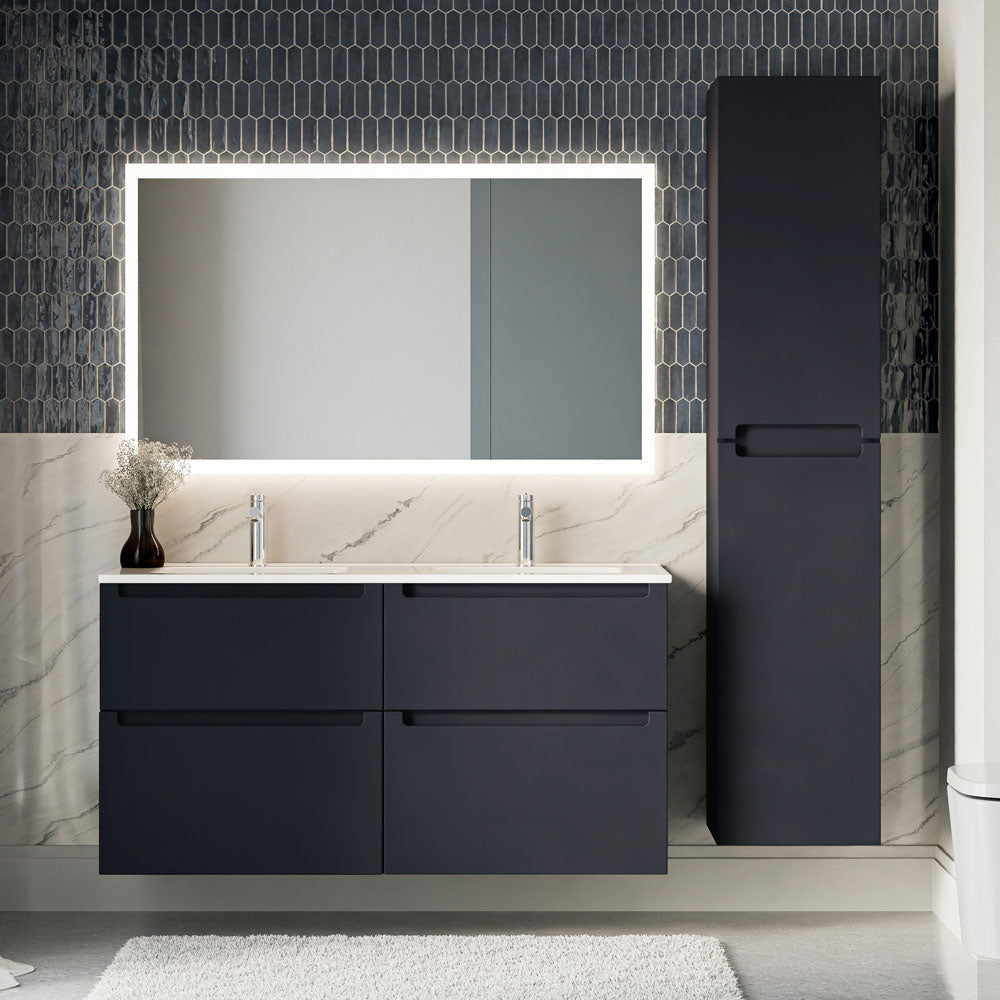 Badmöbel Set VIREO 120 cm mit Doppelwaschbecken Mitternachtsblau matt Eckig
