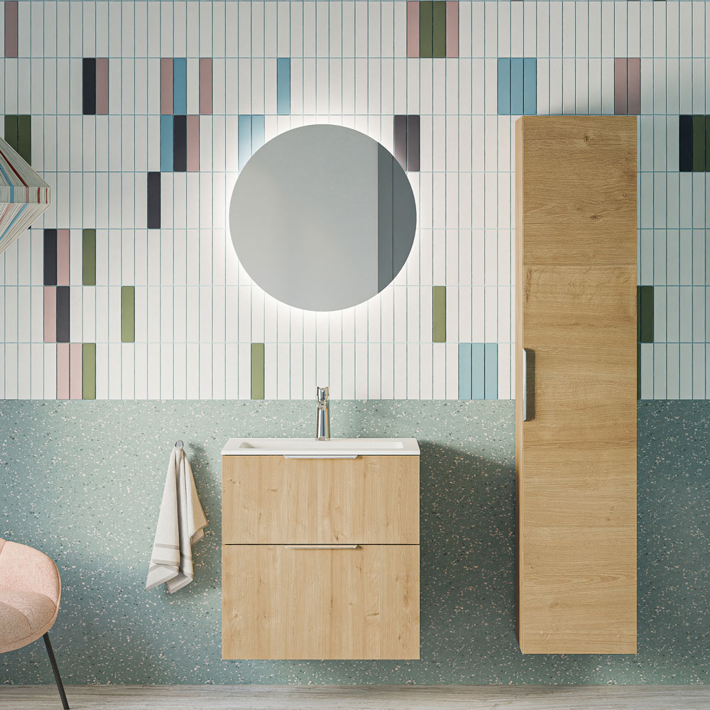 Badmöbel Set TIM 60 cm mit Waschbecken Eiche nebelgrau Rund