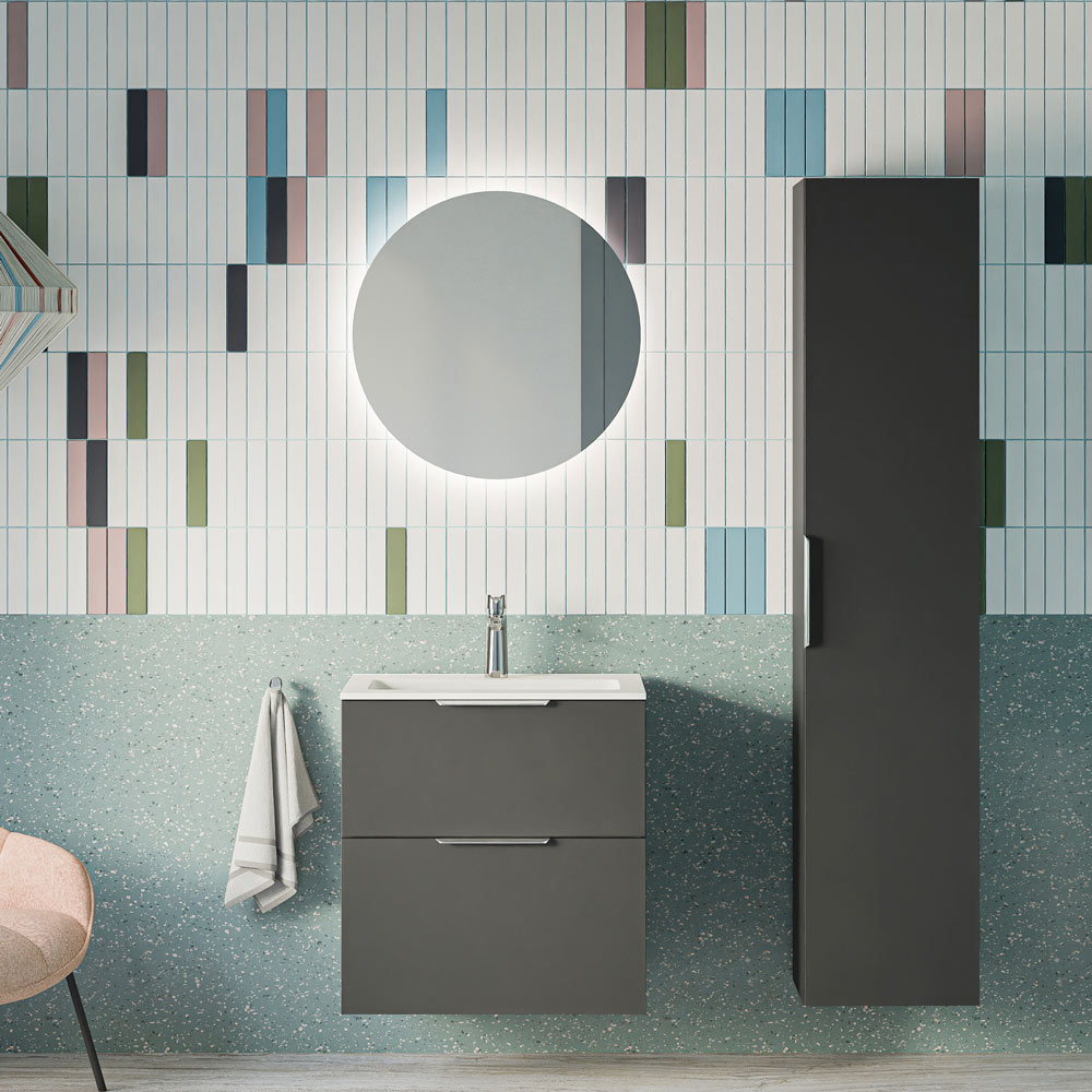 Badmöbel Set TIM 60 cm mit Waschbecken Anthrazit matt Rund