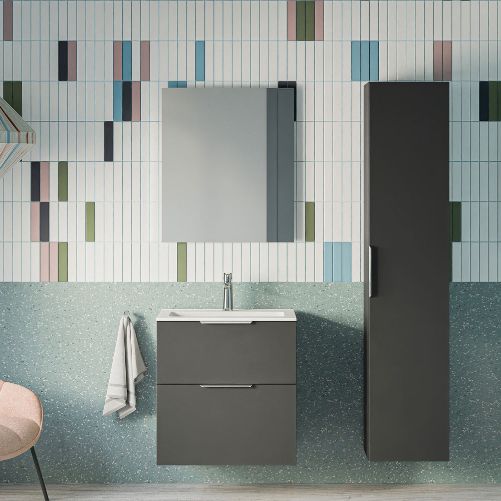 Badmöbel Set TIM 60 cm mit Waschbecken Anthrazit matt Eckig