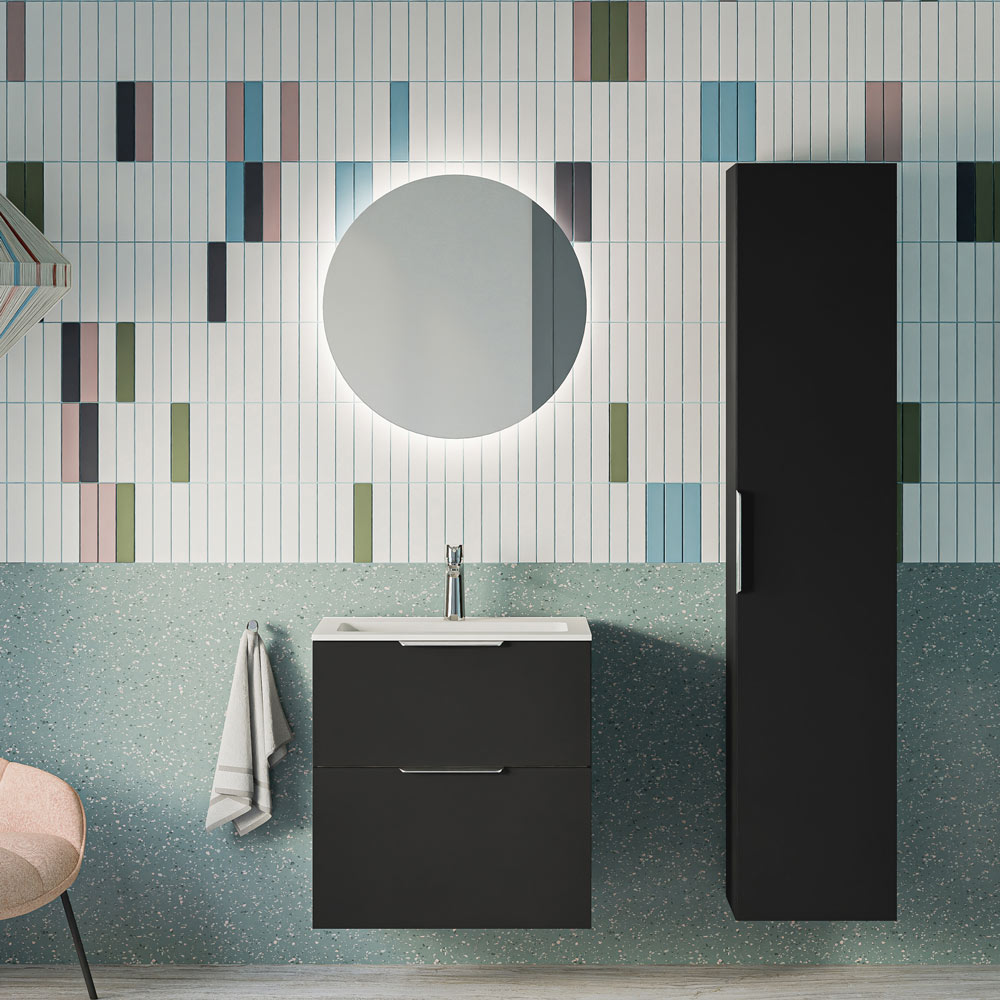 Badmöbel Set TIM 60 cm mit Waschbecken Schwarz matt Rund