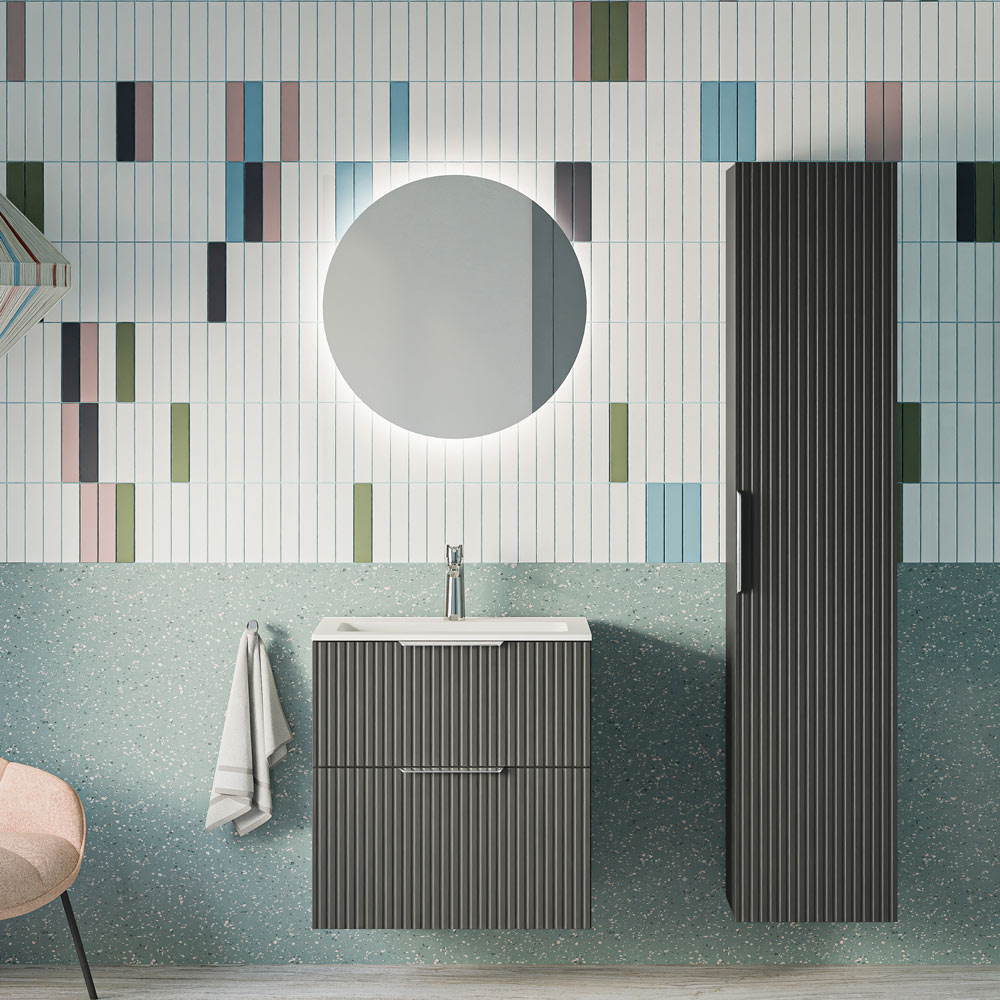 Badmöbel Set TIM 60 cm mit Waschbecken Anthrazit matt profiliert Rund