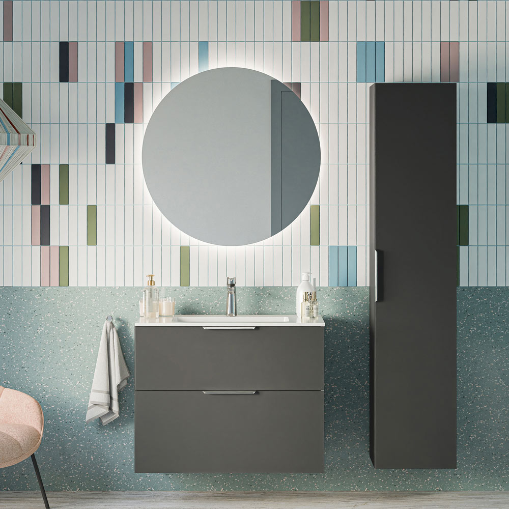 Badmöbel Set TIM 80 cm mit Keramikbecken Anthrazit matt Chrom Rund