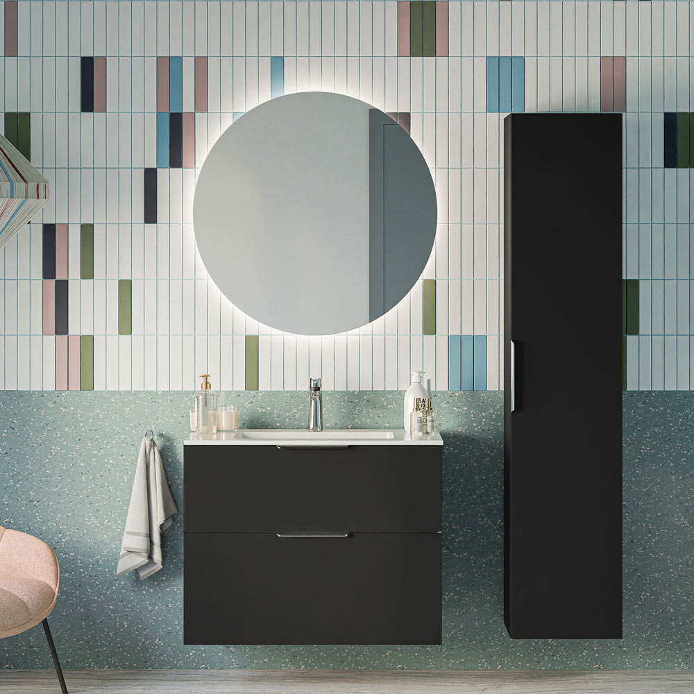Badmöbel Set TIM 80 cm mit Keramikbecken Schwarz matt Rund
