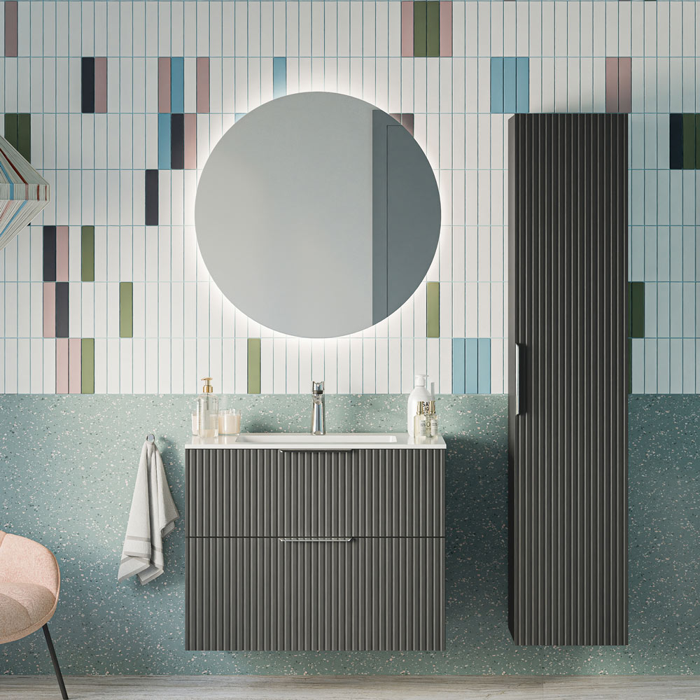 Badmöbel Set TIM 80 cm mit Keramikbecken Anthrazit matt profiliert Rund