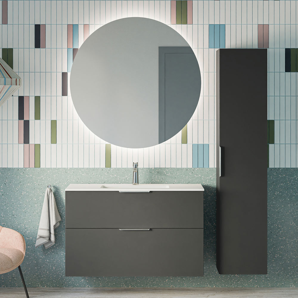 Badmöbel Set TIM 100 cm mit Waschbecken Anthrazit matt Rund