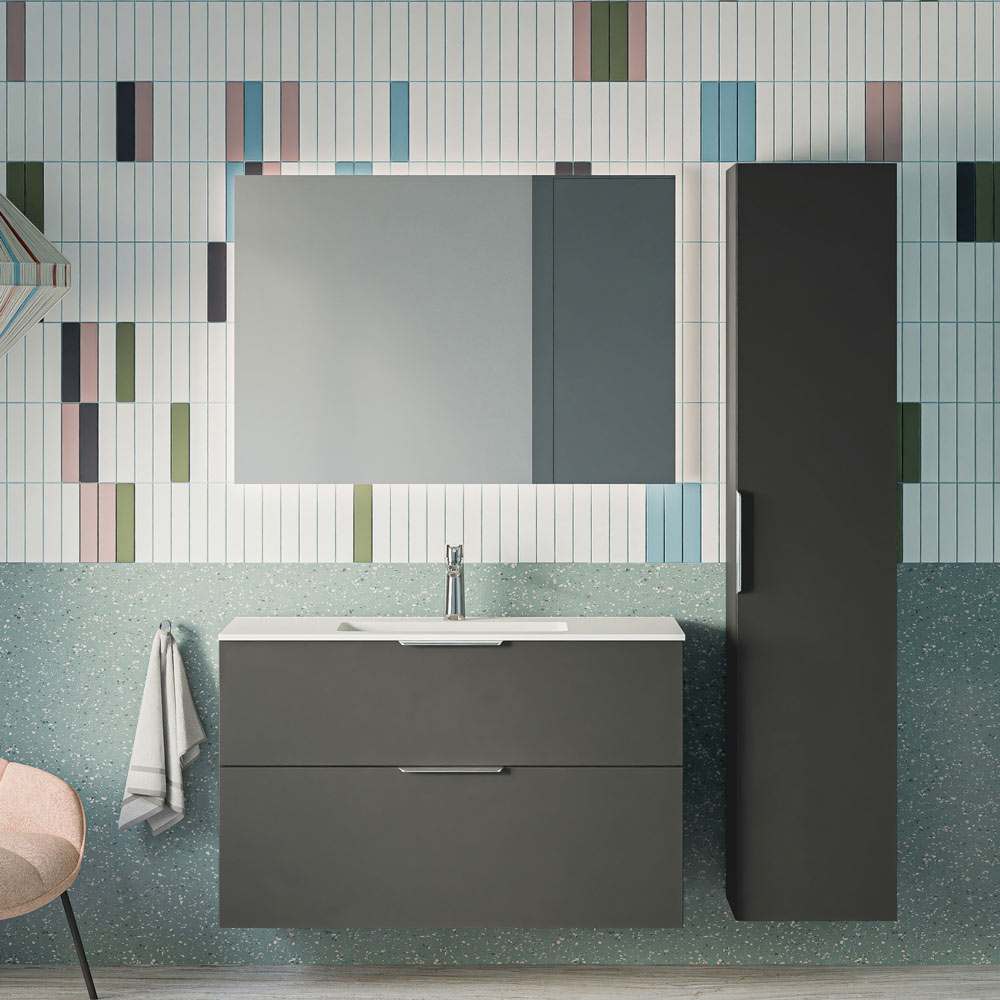 Badmöbel Set TIM 100 cm mit Waschbecken Anthrazit matt Eckig