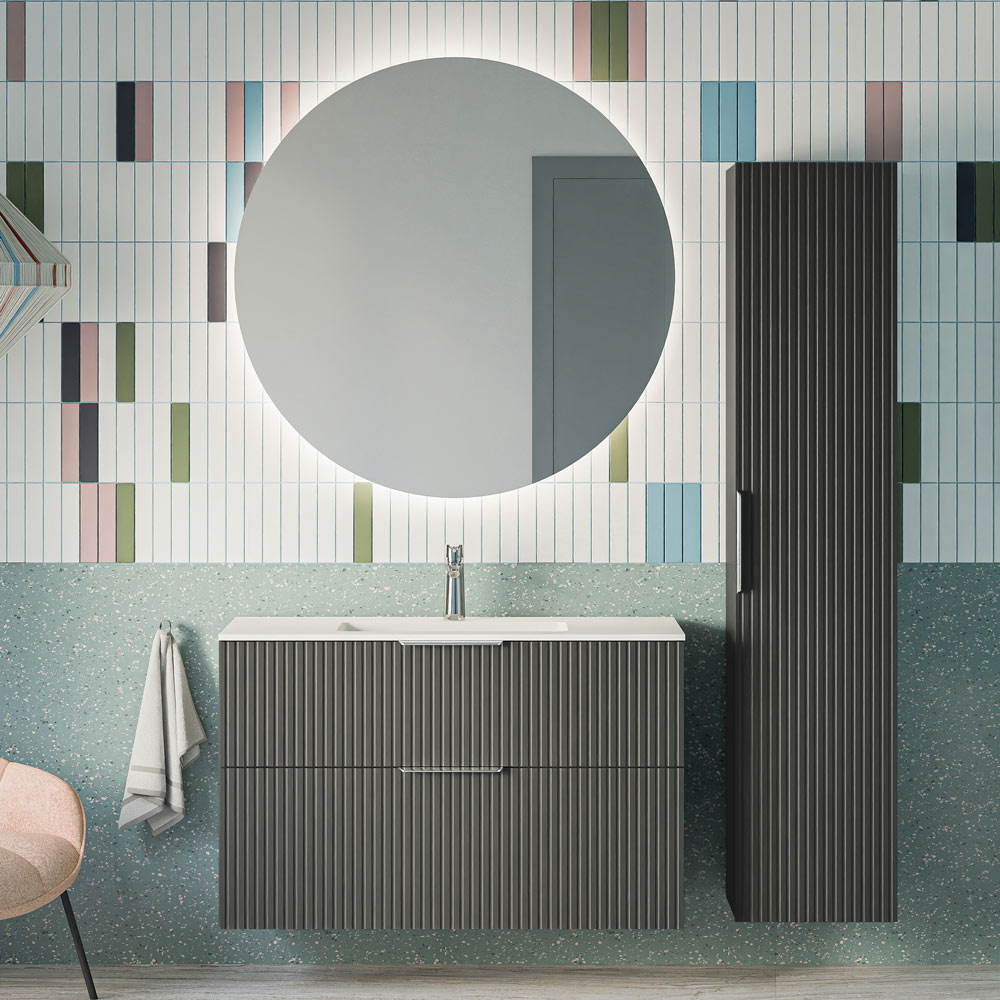 Badmöbel Set TIM 100 cm mit Waschbecken Anthrazit matt profiliert Rund